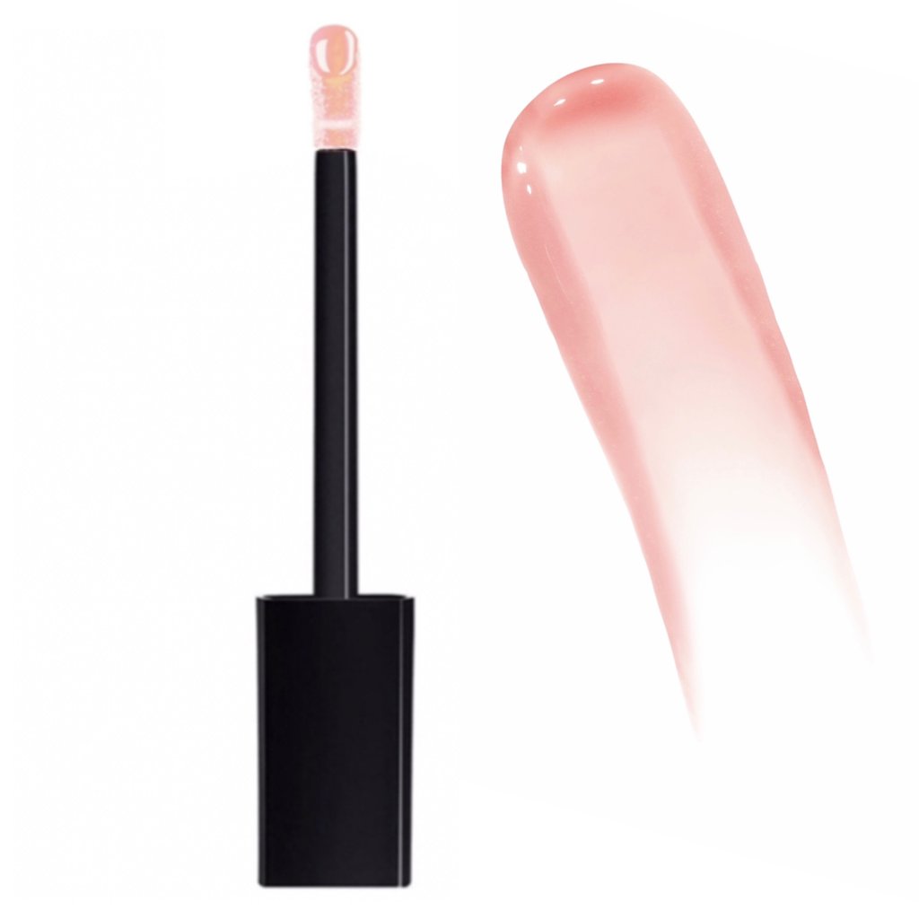 A close-up of a glossy Lip Plumper tube with a shiny applicator, showcasing its nourishing formula and vibrant color.