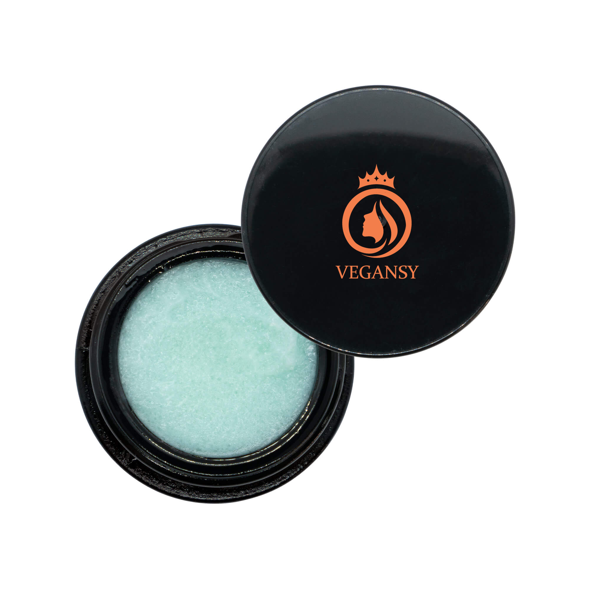 A jar of minty Lip Scrub with a smooth texture, surrounded by natural ingredients like shea butter and jojoba oil.