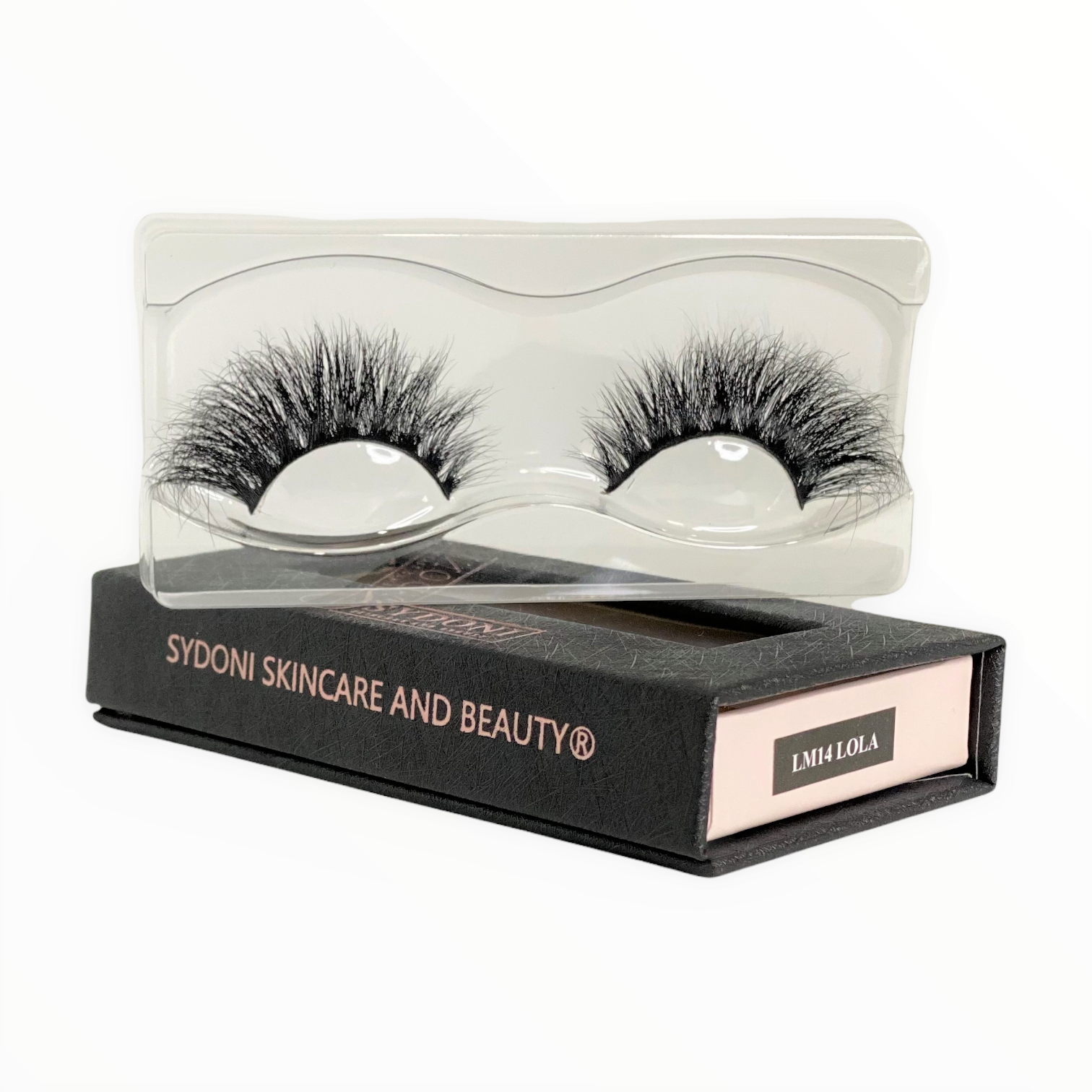 A pair of luxurious LOLA Mink Lashes made from 100% real mink fur, showcasing their wispy and 3D design.