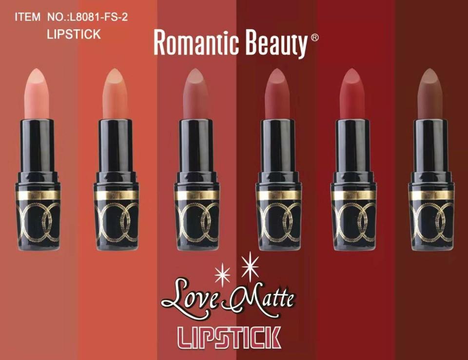 A set of six Love Matte Lipsticks in various vibrant shades, elegantly displayed in a chic packaging.