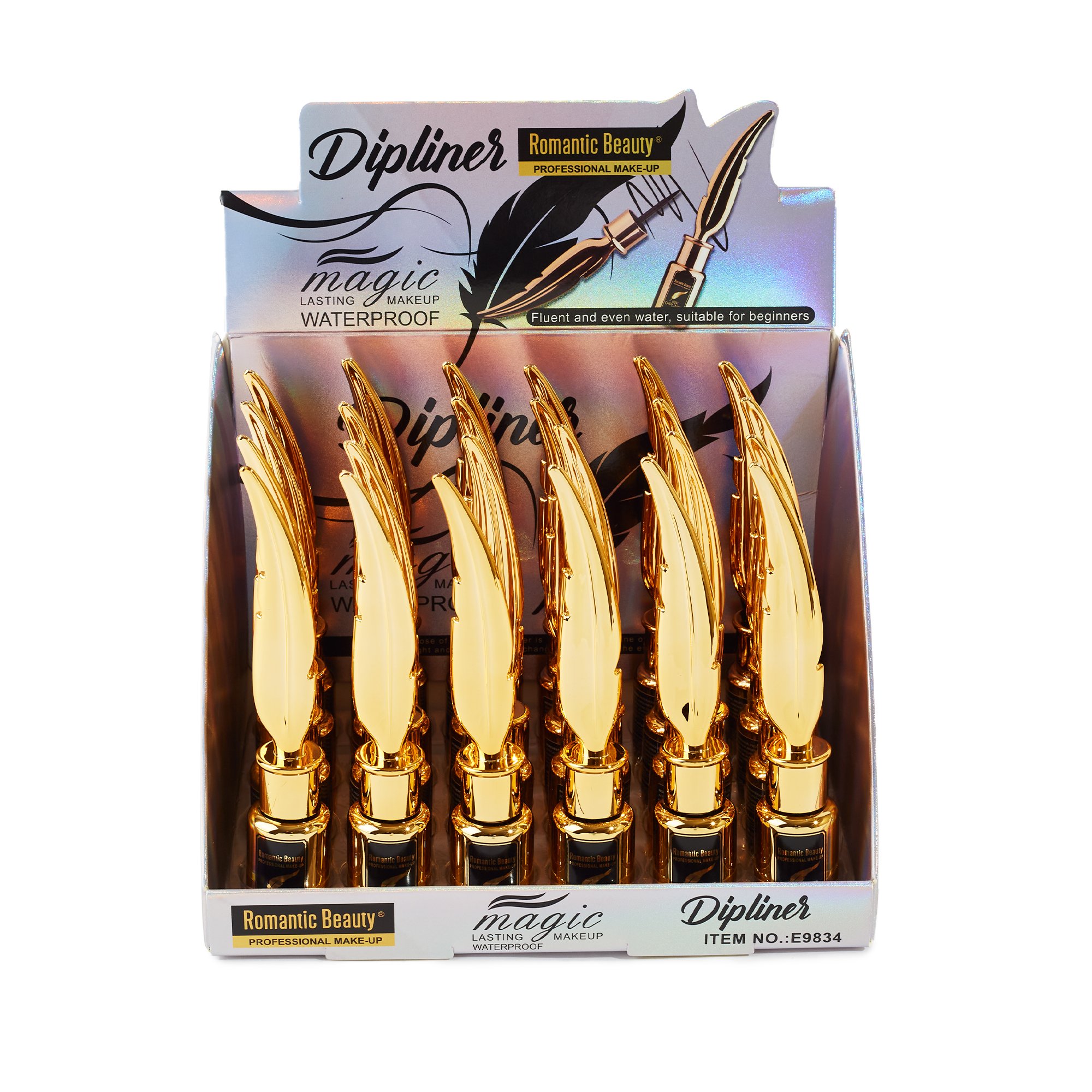 Set of three Magic Dip Eyeliners with pointed tips in vibrant colors, perfect for precise application.