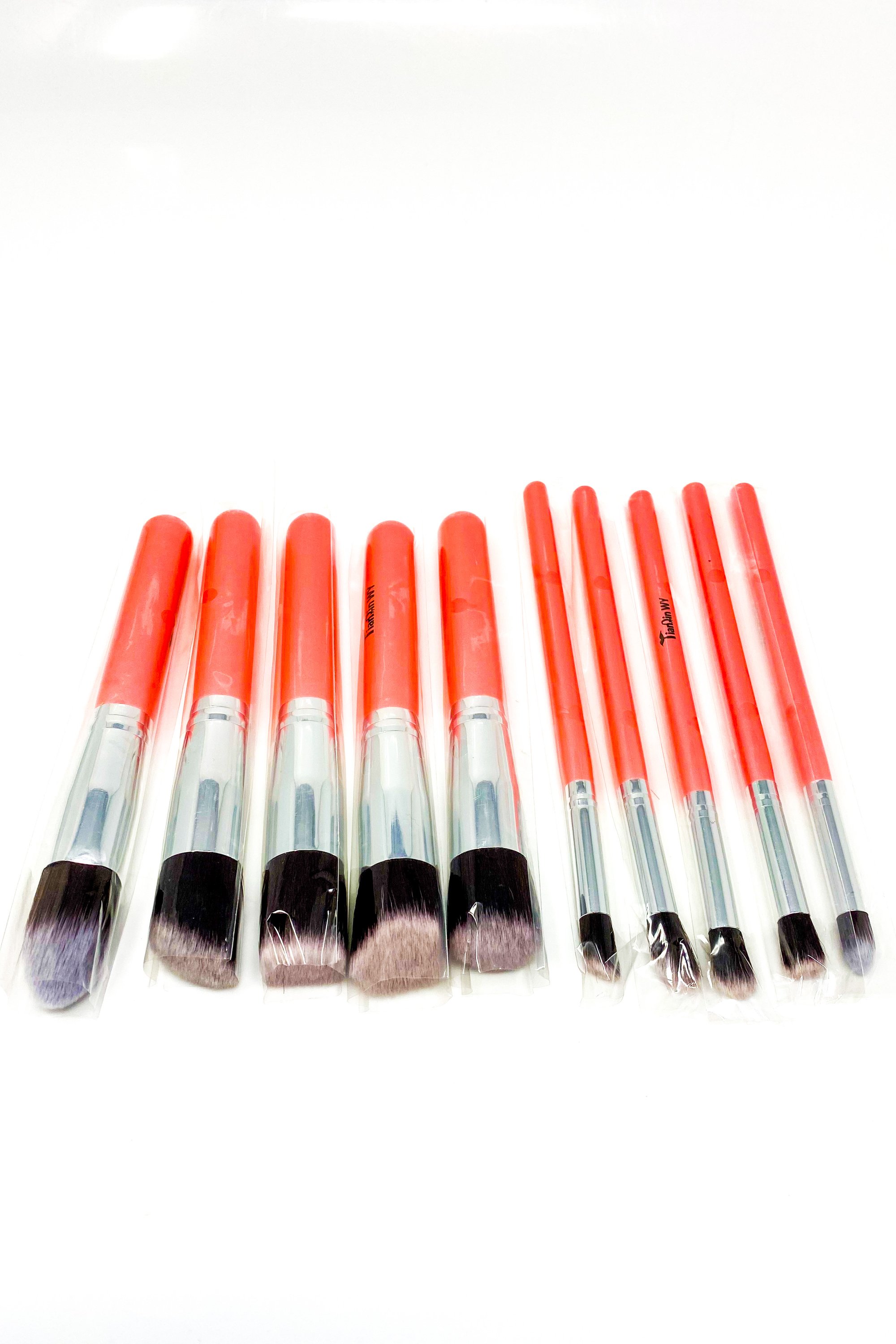 Everything Beat 10 Piece Makeup Brush Set featuring various brushes in multiple colors with a resealable storage tote.