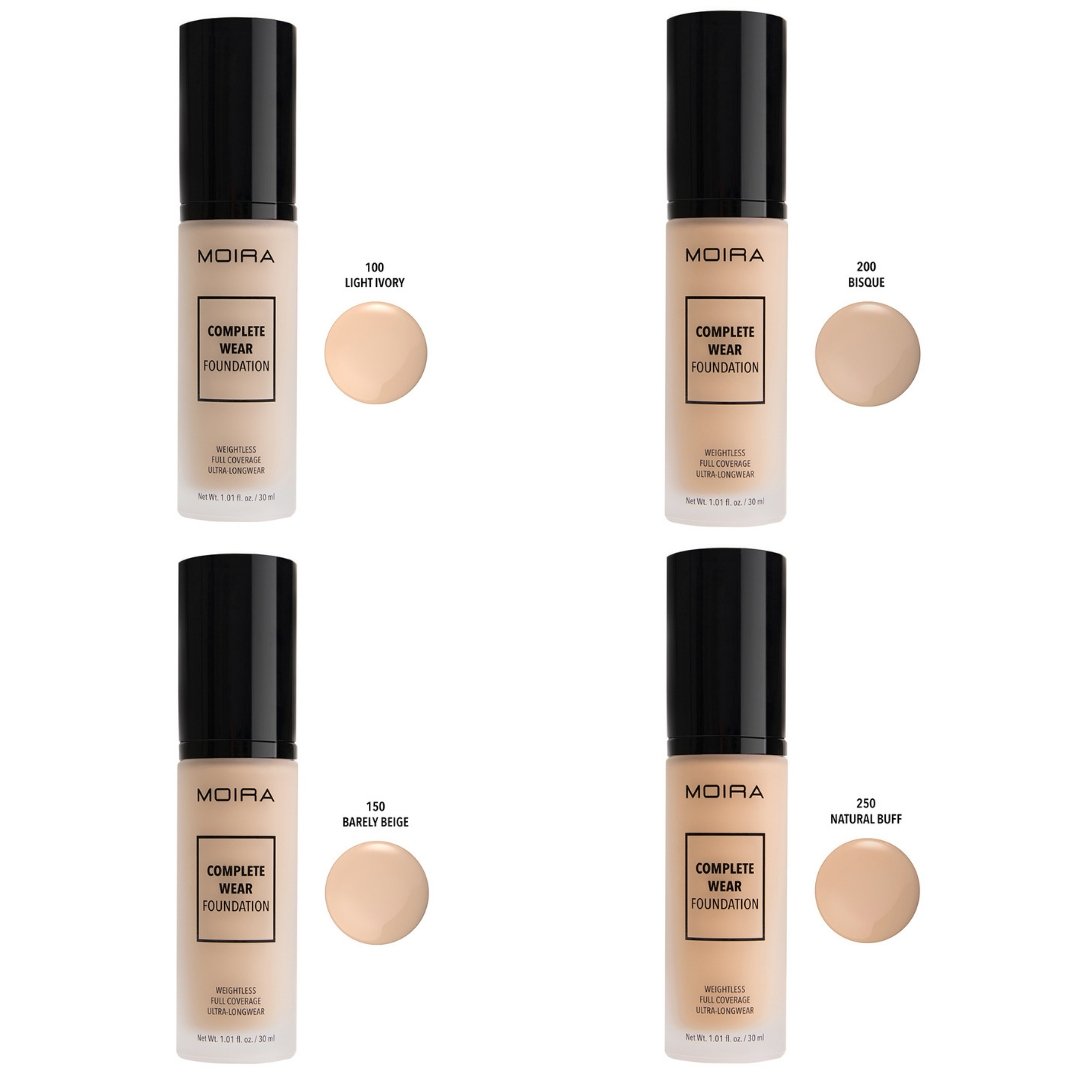 MOIRA Complete Wear Foundation bottle with a sleek design, showcasing its full coverage formula for a flawless finish.