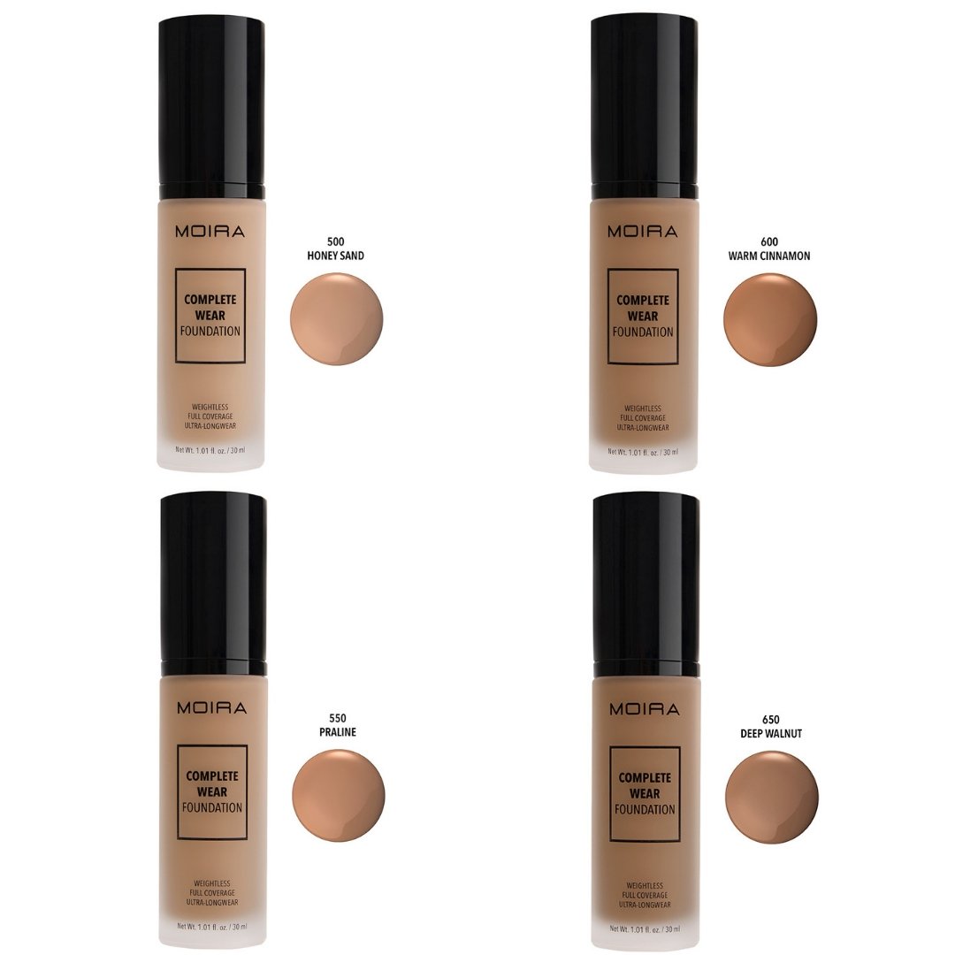 MOIRA Complete Wear Foundation bottle with a sleek design, showcasing its full coverage formula for a flawless finish.