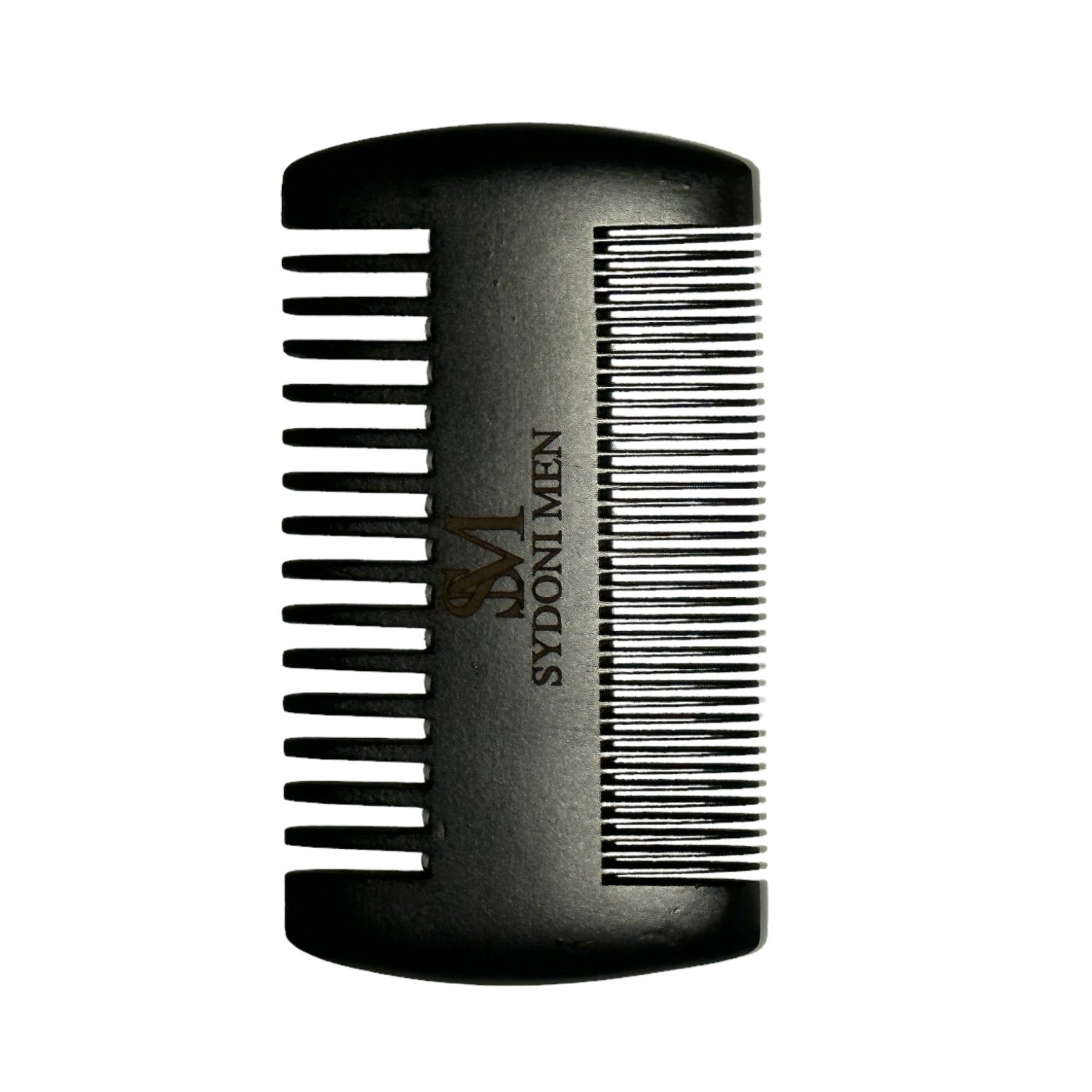 A handcrafted pear wood beard and mustache comb, showcasing its smooth finish and compact size, ideal for grooming.