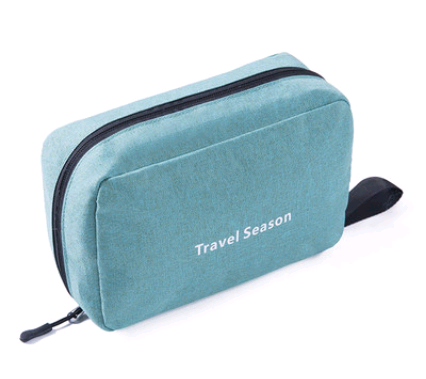 Portable Travel Hook Multifunction Makeup Bag with multiple pockets and a hanging hook, ideal for organizing cosmetics and toiletries.