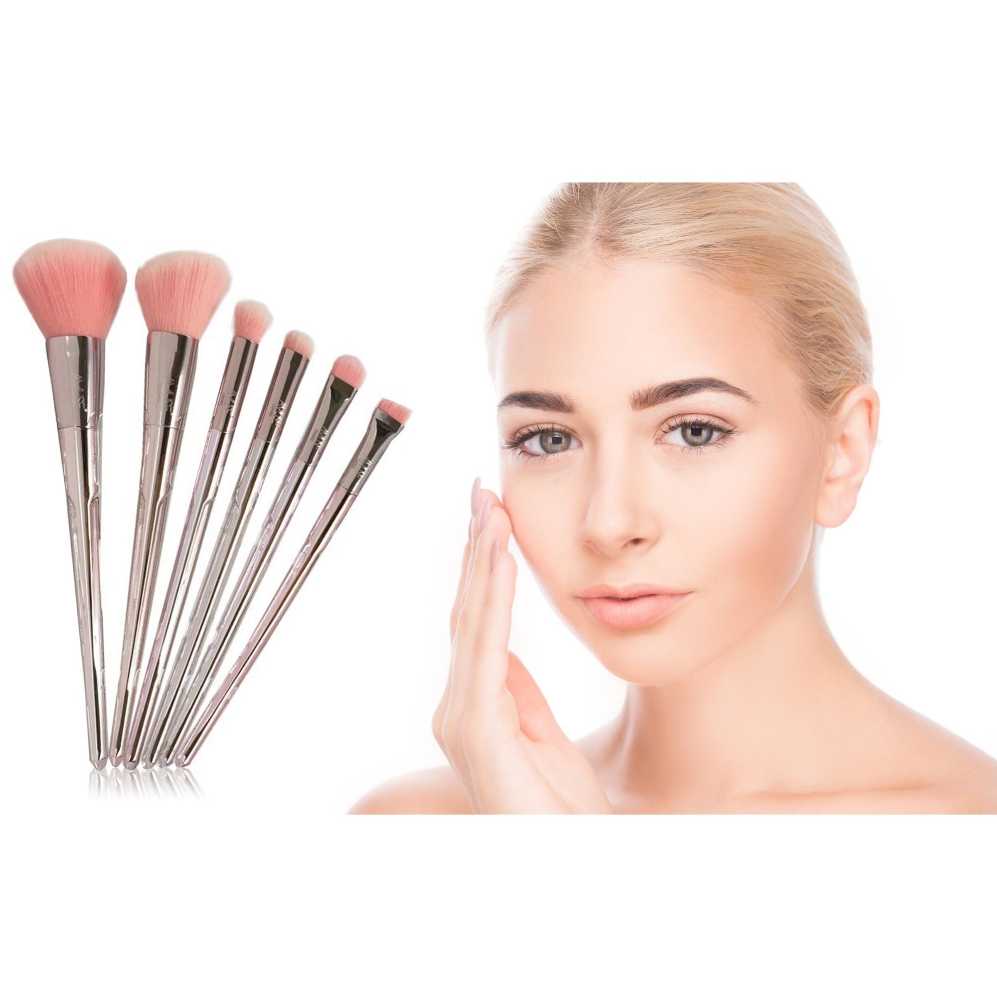 Professional Makeup Brush Set featuring six brushes with soft, dense bristles for flawless makeup application.