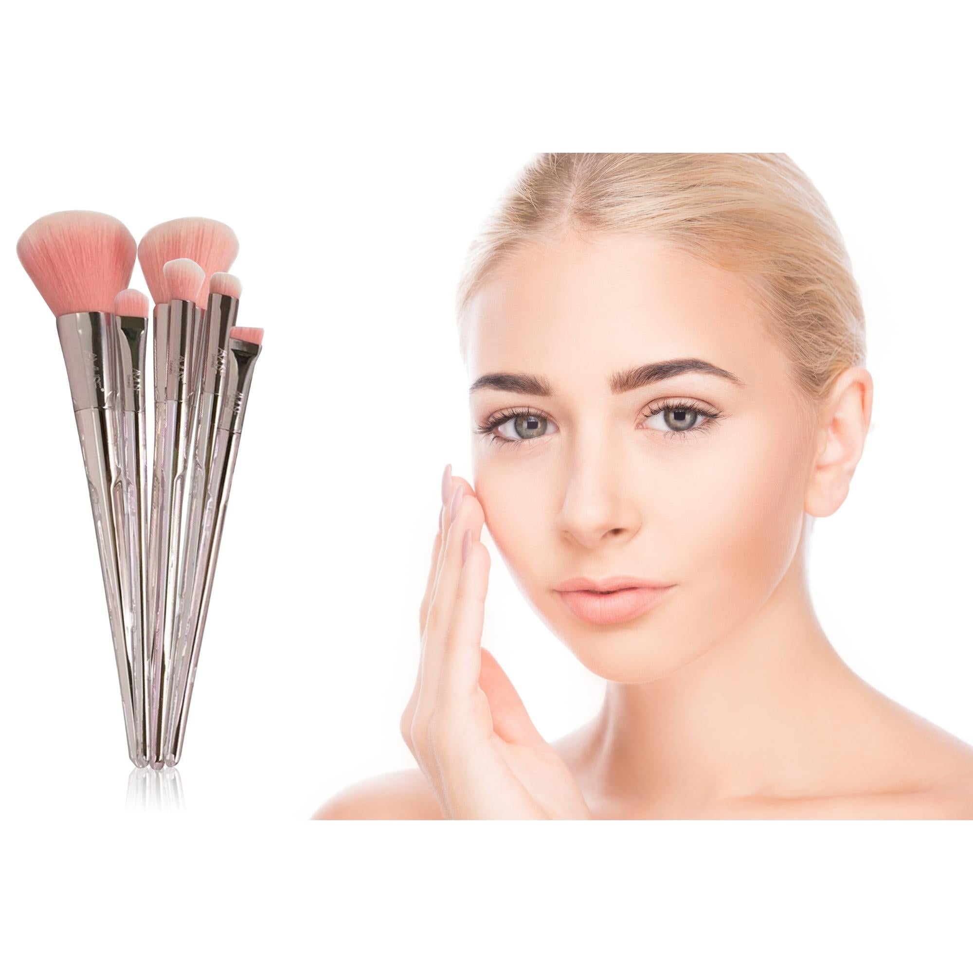 Professional Makeup Brush Set featuring six brushes with soft, dense bristles for flawless makeup application.