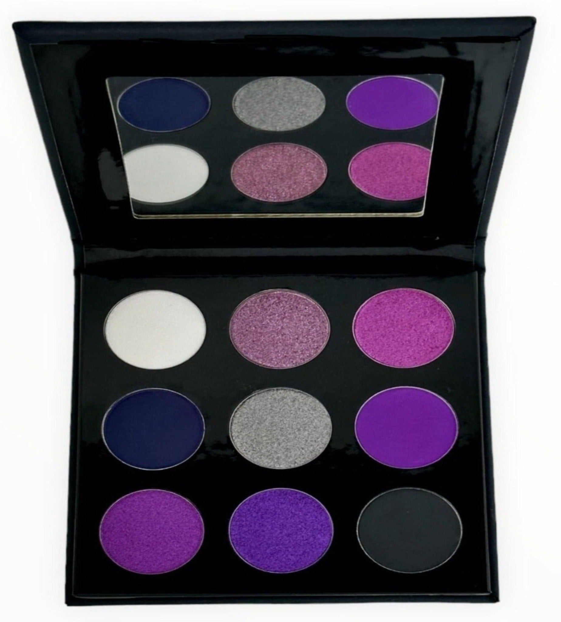 Reign Eyeshadow Palette featuring vibrant purple shades in a stylish PU leather case.