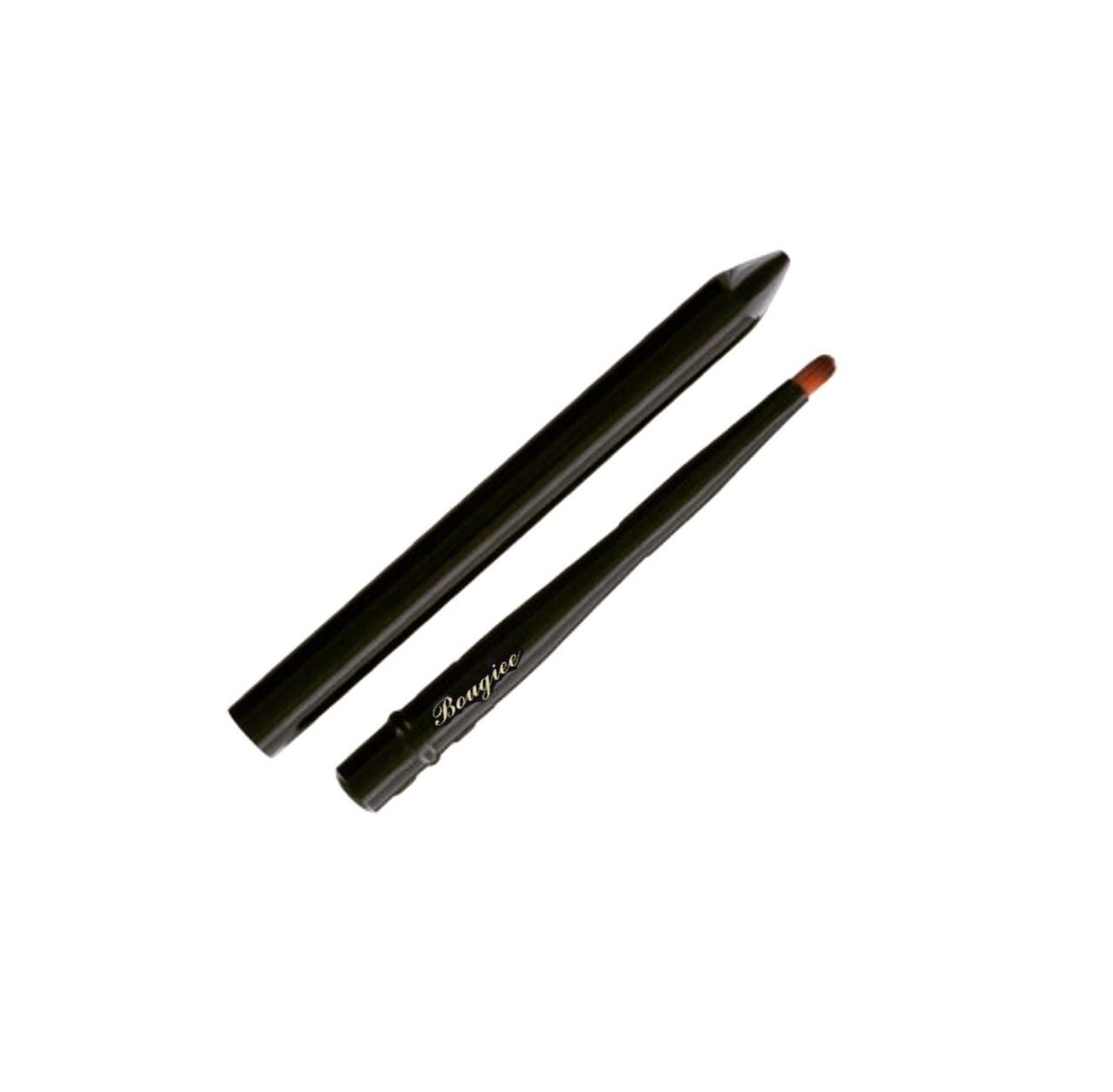 Retractable Lip Liner Brush with soft goat hair bristles, polished black ferrule, and high gloss birch wood handle, ideal for precise lip application.