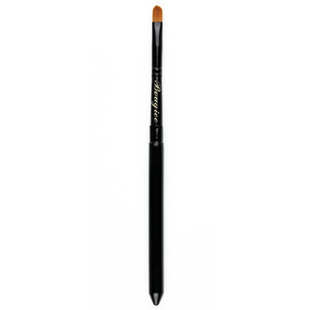 Retractable Lip Liner Brush with soft goat hair bristles, polished black ferrule, and high gloss birch wood handle, ideal for precise lip application.