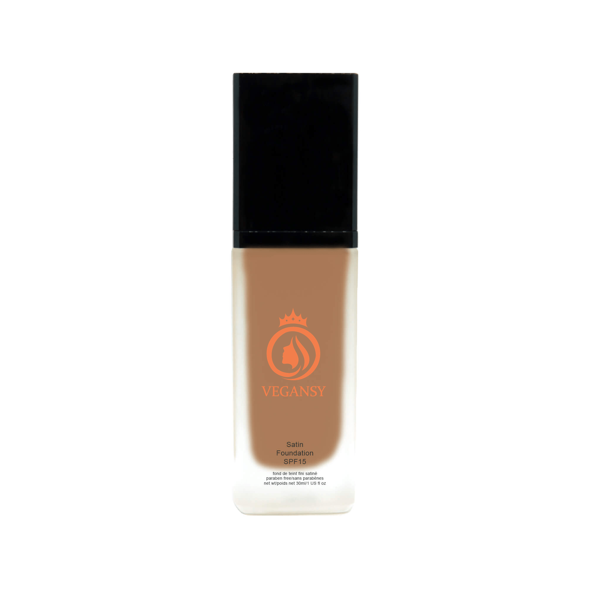 Rich Caramel foundation in a sleek bottle, showcasing its natural glow finish and buildable coverage for radiant skin.