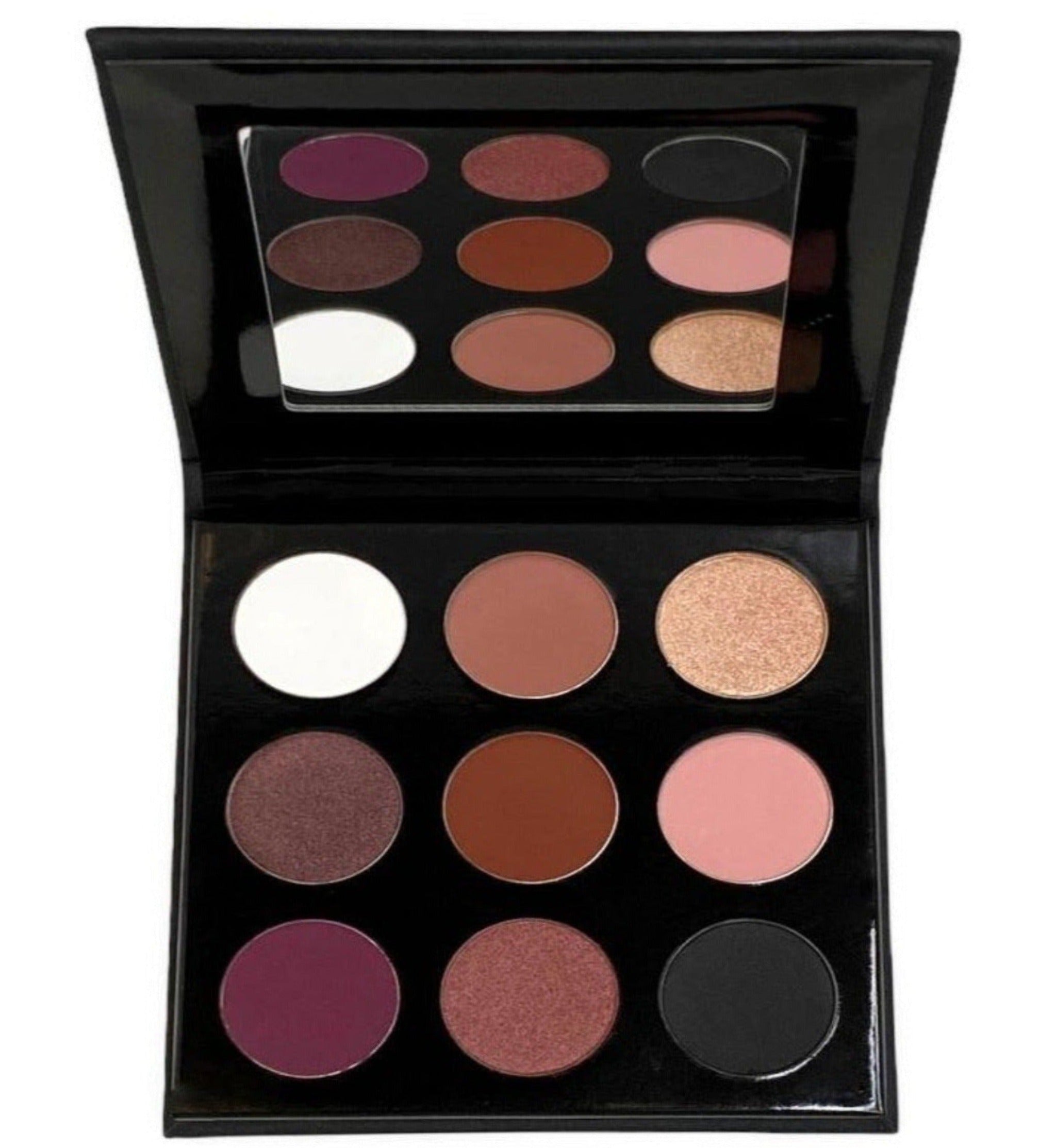 Rose' Eyeshadow Palette featuring pink, red, and black shades in a stylish PU leather case.