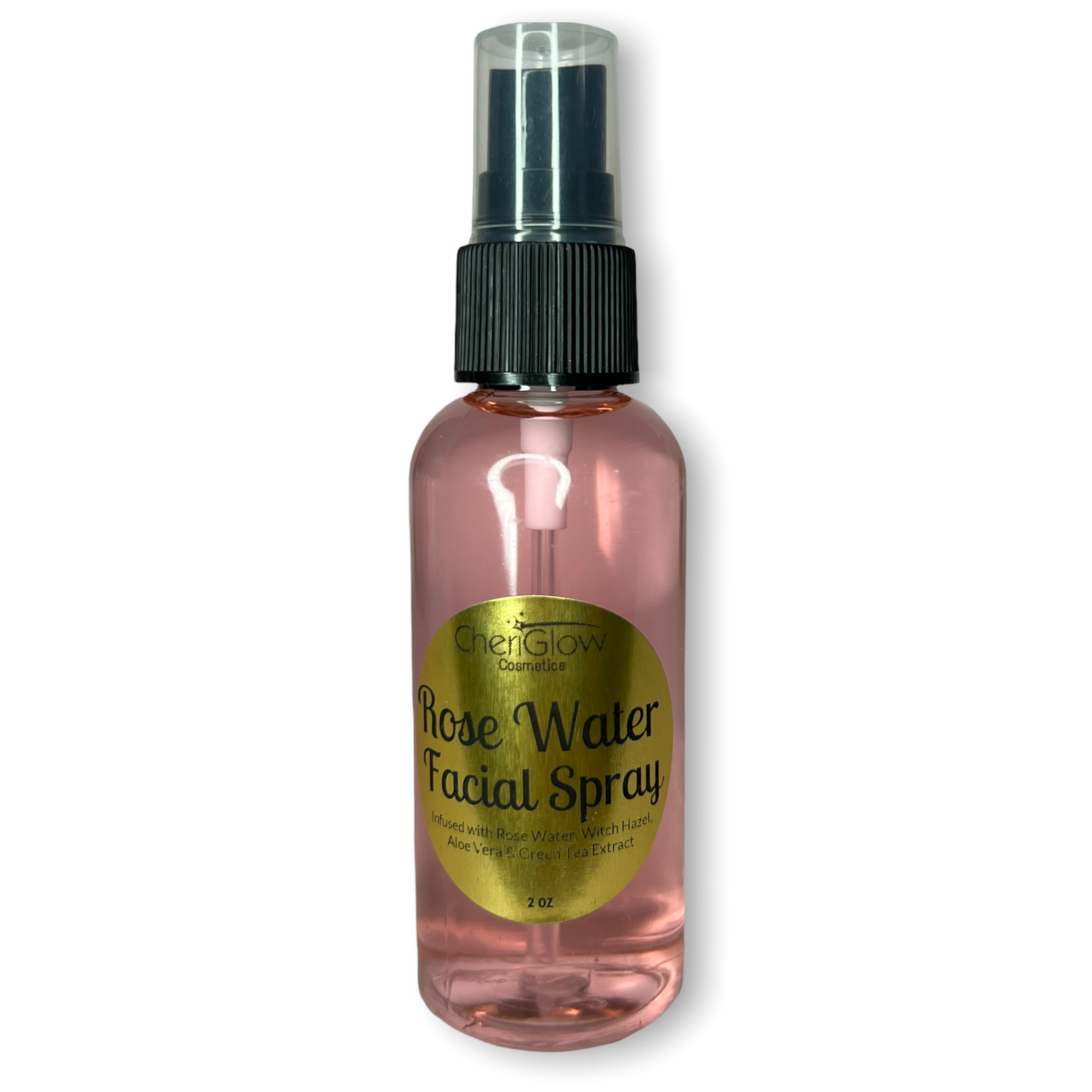 A refreshing Rose Water Facial Spray bottle with Witch Hazel, Aloe, and Green Tea Leaf, designed for skin revitalization.