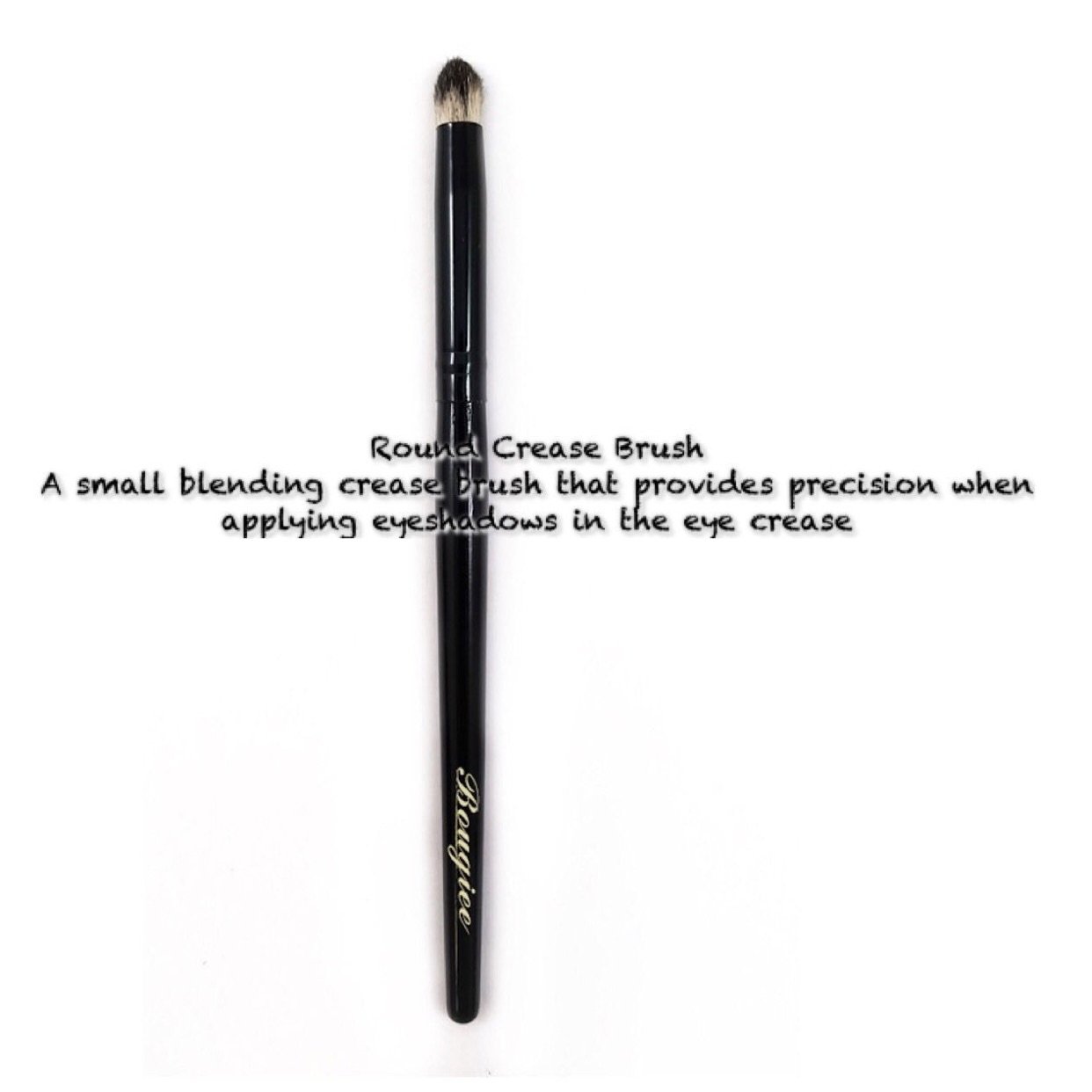 Round Crease Brush BK37 with soft goat hair bristles, polished black ferrule, and high gloss birch wood handle, ideal for eye makeup application.