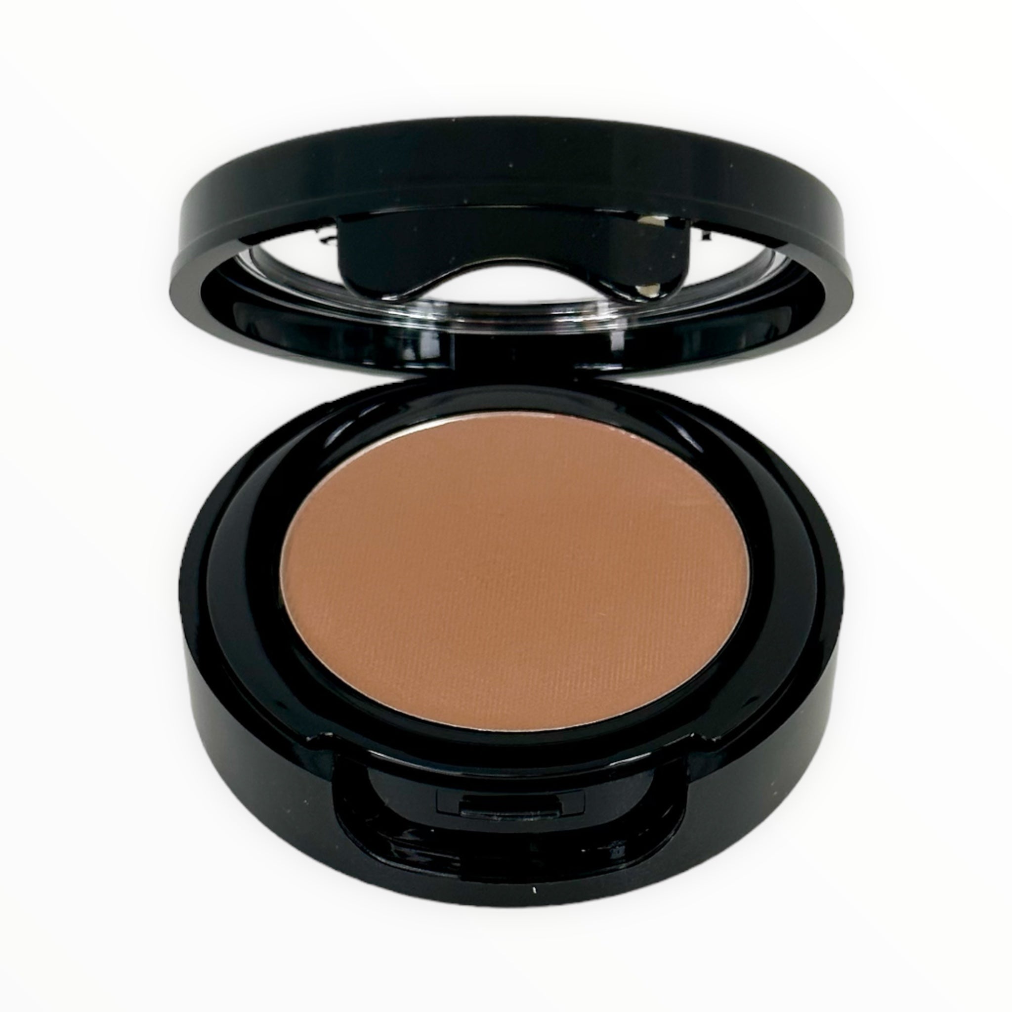 SAFARI-MUTED LIGHT BROWN matte powder blush in a sleek container, showcasing its smooth texture and rich color.