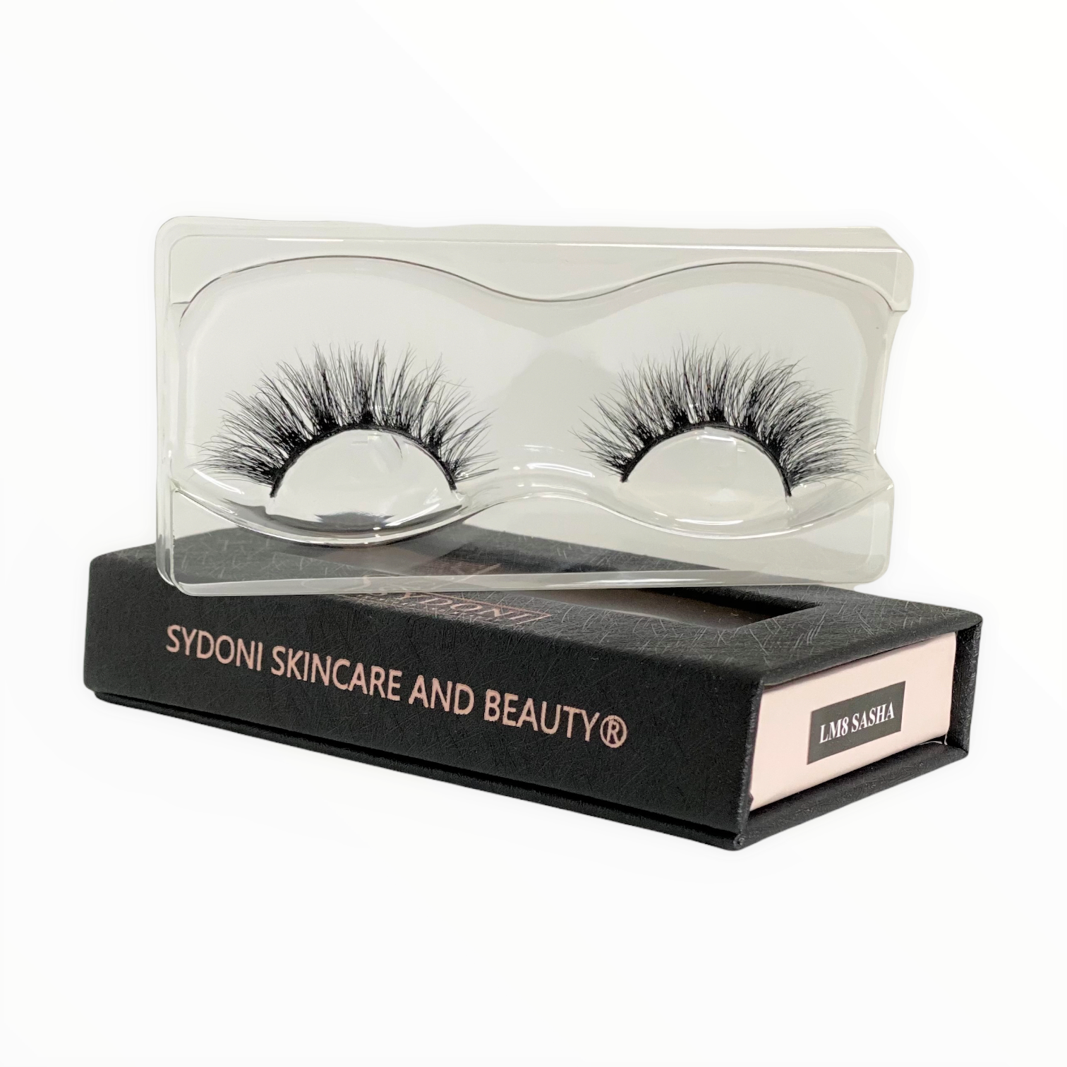 SASHA Mink Lashes displayed in elegant packaging, showcasing their luxurious 3D design made from real mink fur.