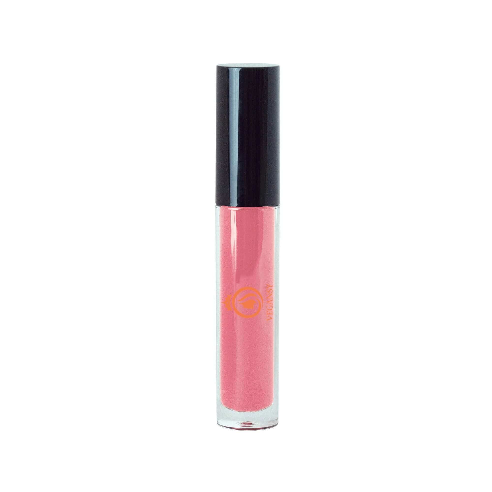 Sienna liquid lip gloss in a sleek tube, showcasing its shimmering finish and doe-shaped applicator for easy application.