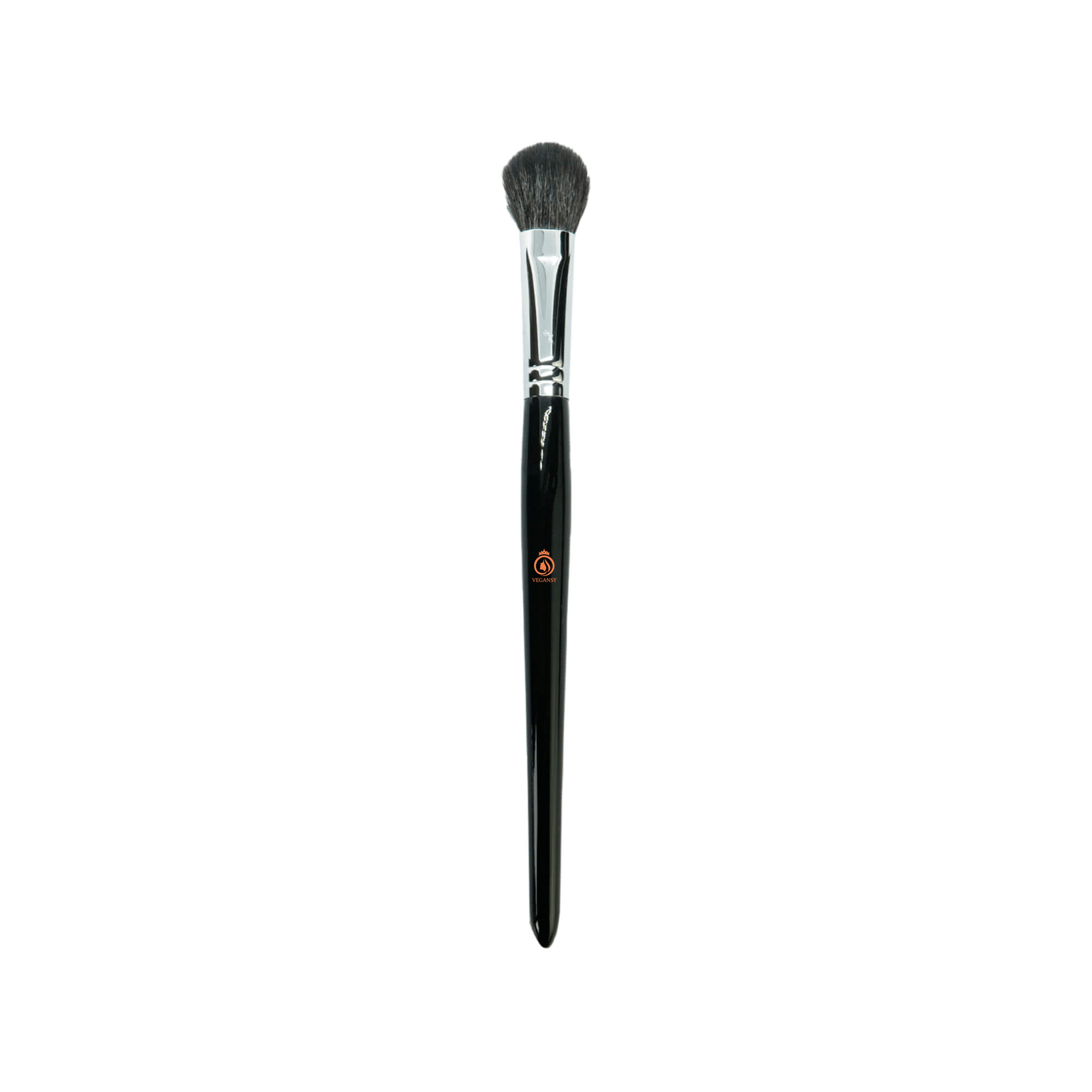 Small Contour Brush with fluffy goat hair bristles and a shiny pointed handle, ideal for contouring and highlighting.