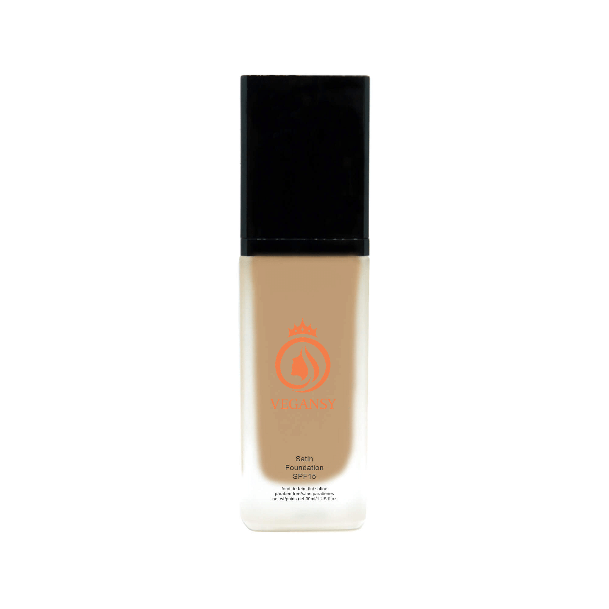 A bottle of Spiced Honey foundation showcasing its natural glow finish and buildable coverage, perfect for all skin types.