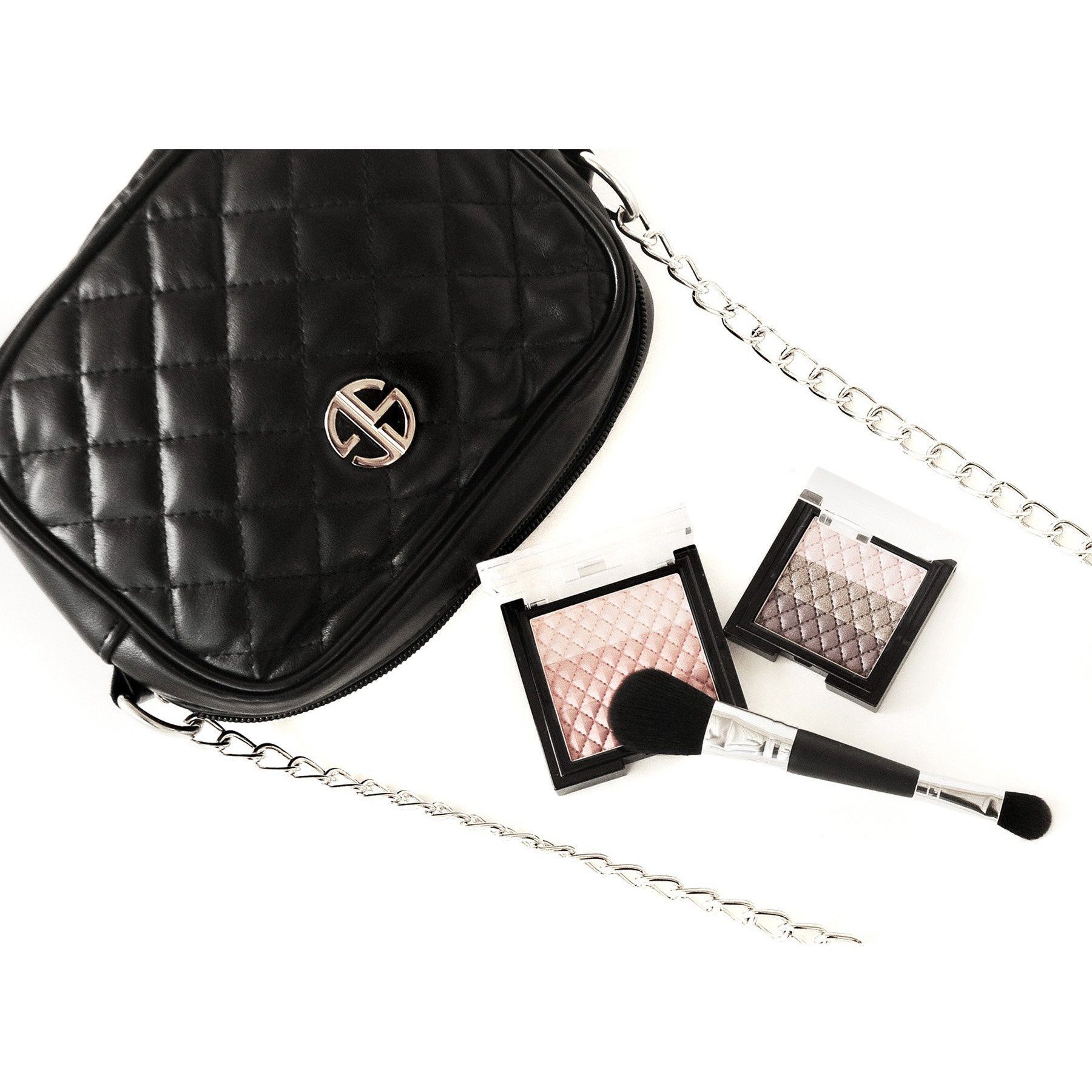 STUDIO GEAR COSMETICS Signature Shoulder Bag in stylish design, perfect for nights out, showcasing its compact size and elegant finish.