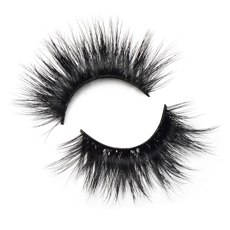 A pair of SYDNI Mink Lashes made from 100% real mink fur, showcasing a 3-dimensional wispy design for a natural look.