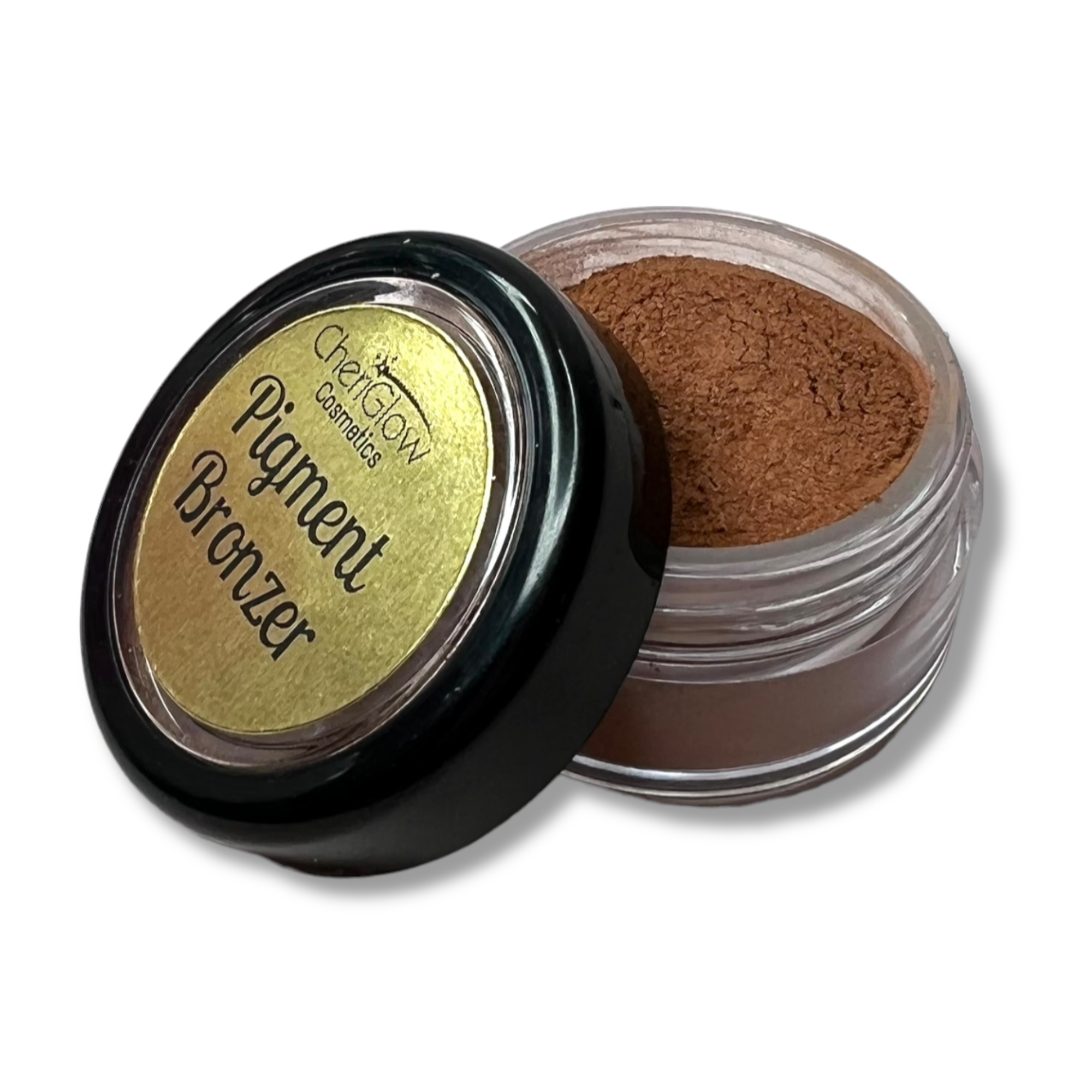 Tan Lines Pigment Bronzer in a loose powder form, showcasing its natural mineral pigment and demi-matte texture.