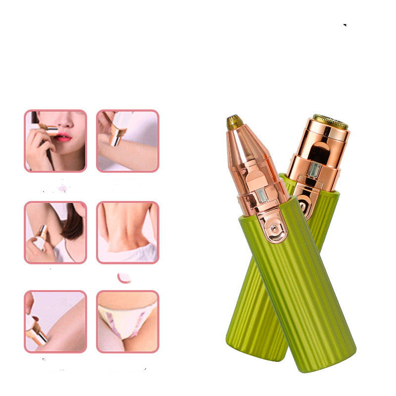 Two-in-one women's shaving eyebrow trimming epilator in lipstick shape, designed for painless hair removal and safe skin care.