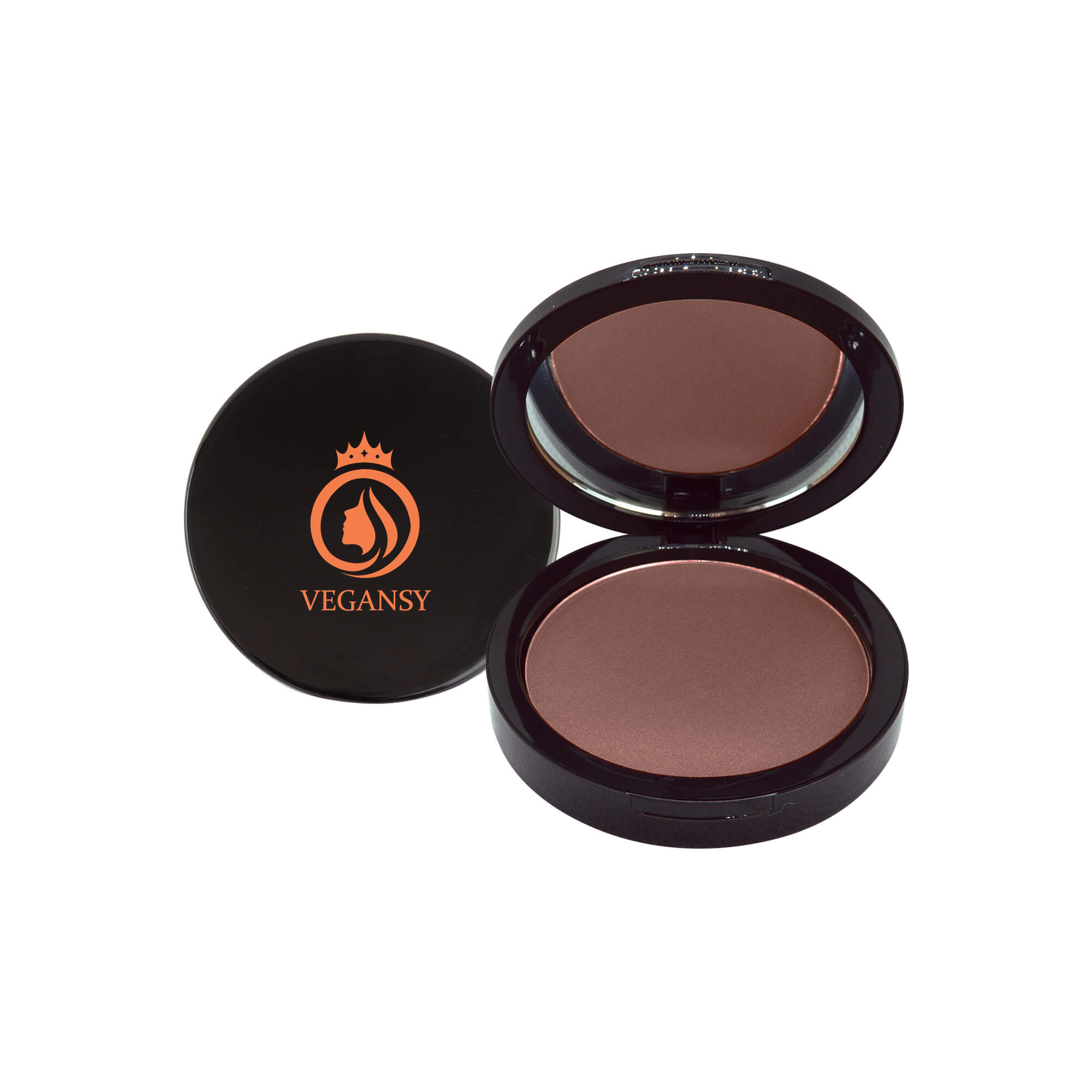 Walnut Dual Blend Powder Foundation compact with a sleek design, showcasing the powder and mirror inside.