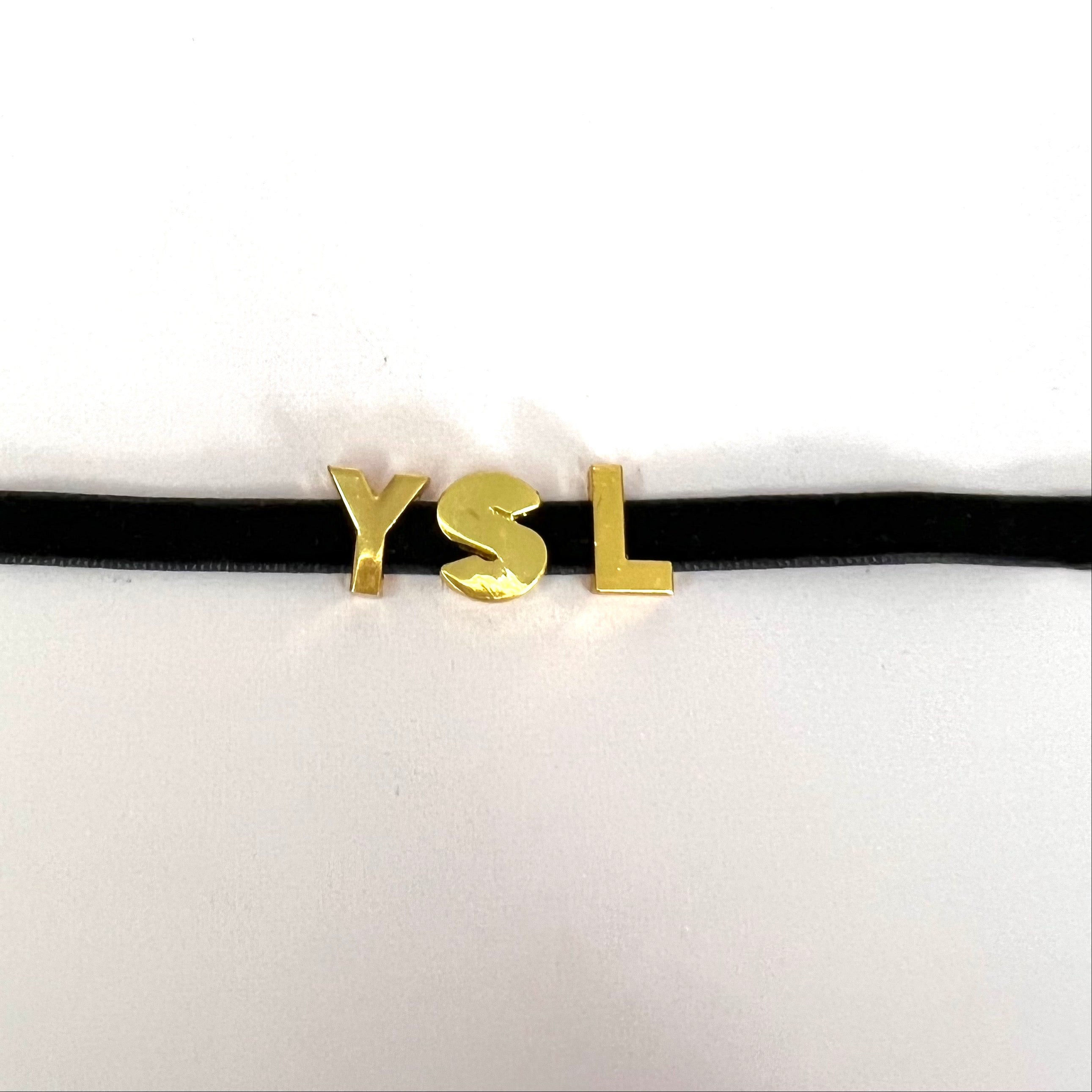 Elegant Y - Choker Necklace featuring customizable stainless steel letters on a velvet cord, available in gold and silver.