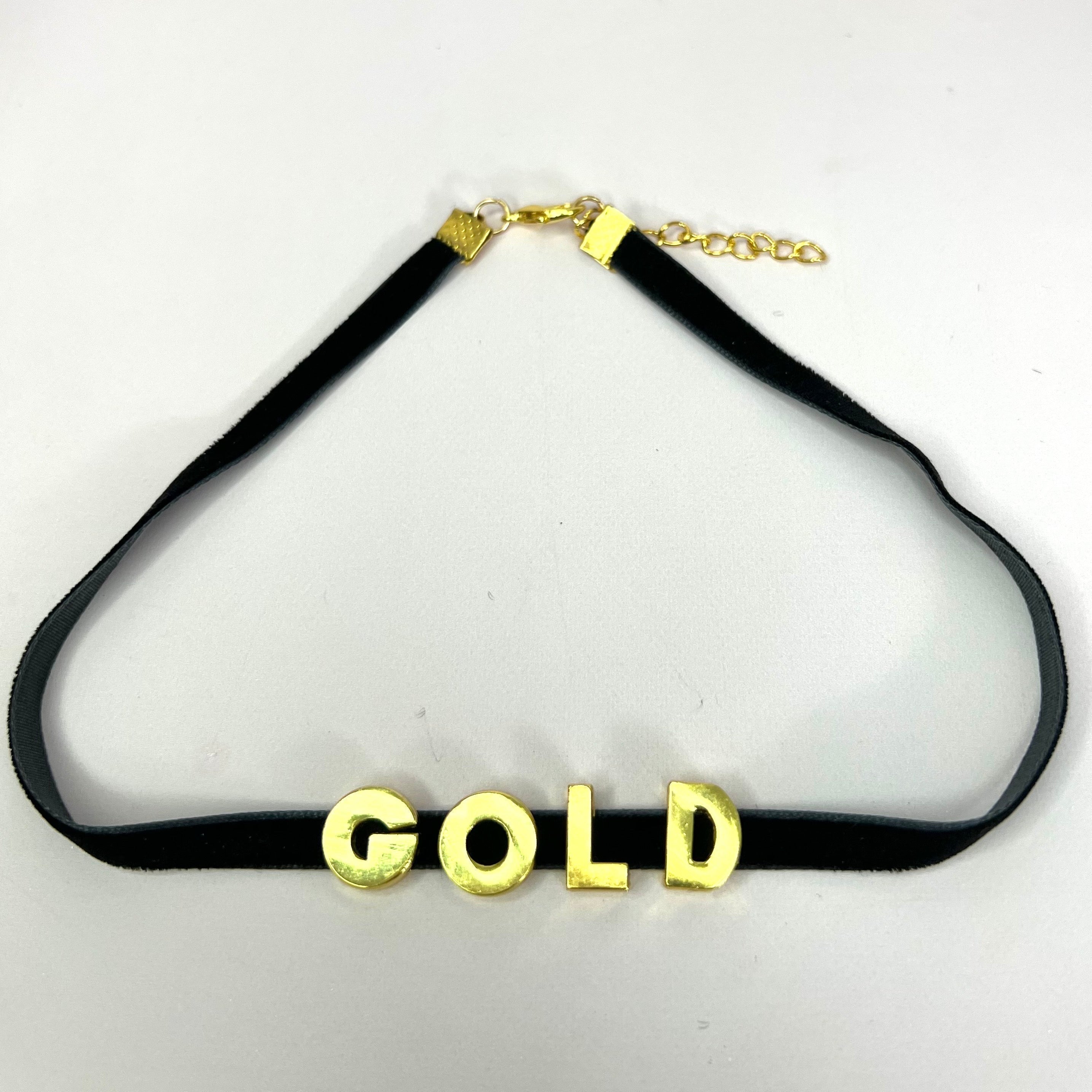 Elegant Y - Choker Necklace featuring customizable stainless steel letters on a velvet cord, available in gold and silver.