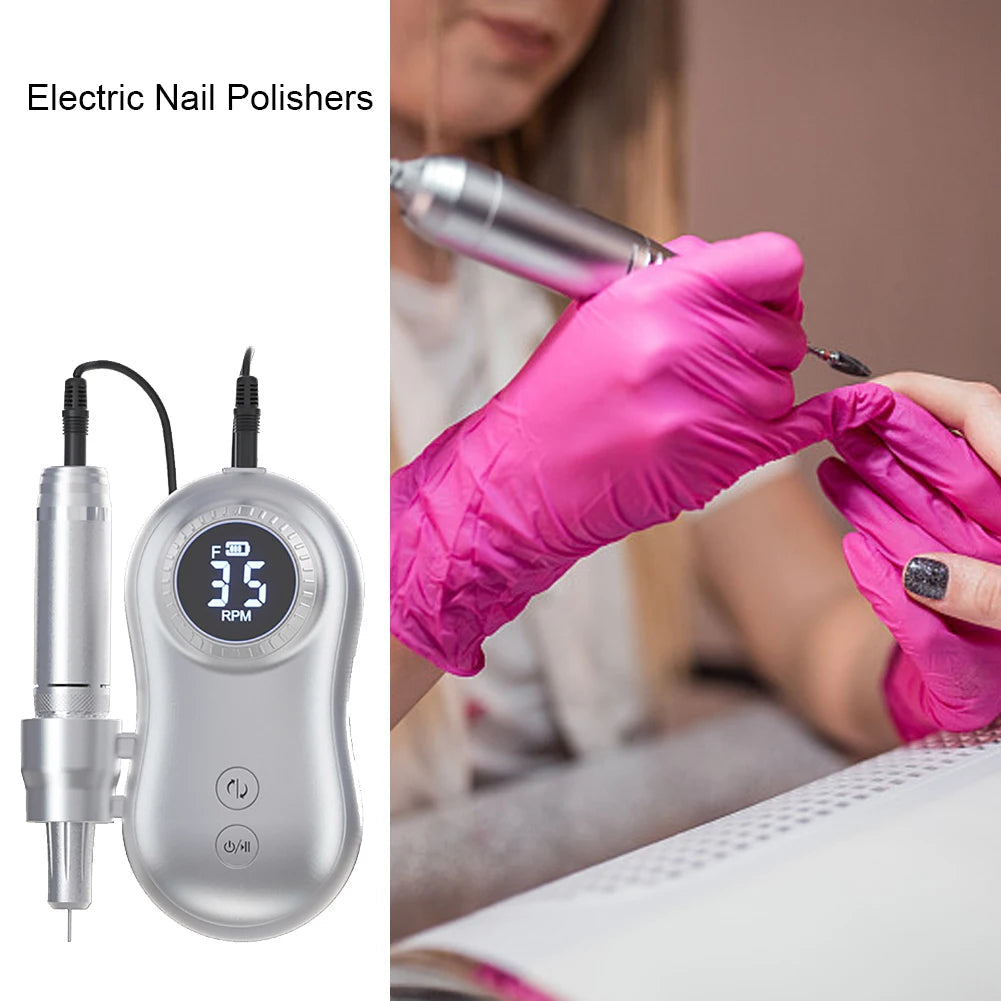 35000 RPM Electric Nail Polish Drill Mini 2 in 1 Electric Nail File with various drill bits and a USB charging cable.