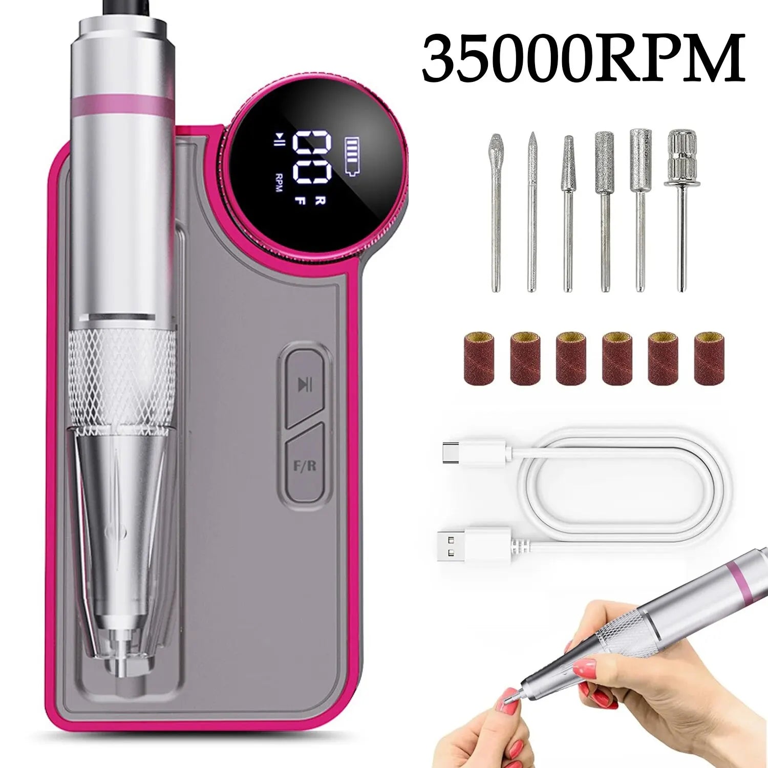 Main 35000RPM Nail Drill Machine Electric Nail Sander Rechargeable Manicure image