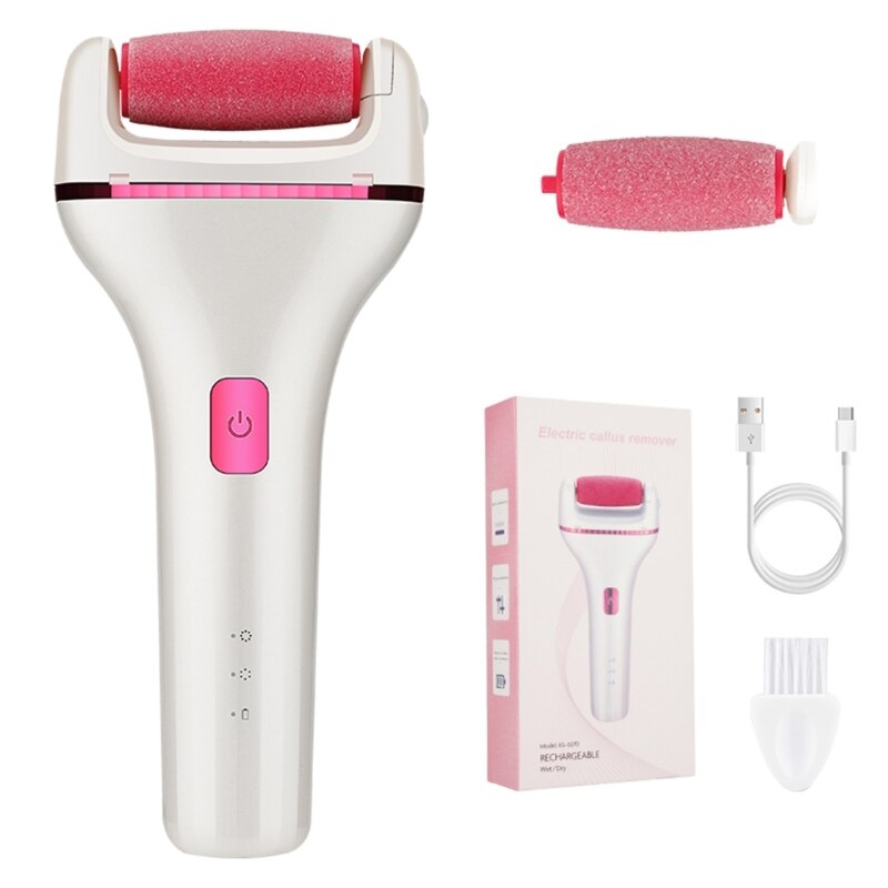 ABS Rechargeable Sharpener Pedicure Tool in white and pink, designed for effective callus removal and foot care.