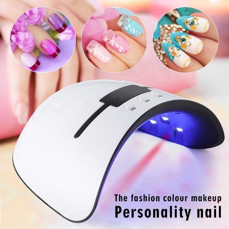 Acrylic Gel UV LED Nail Curing Lamp with USB cable, showcasing its sleek design and compact size.