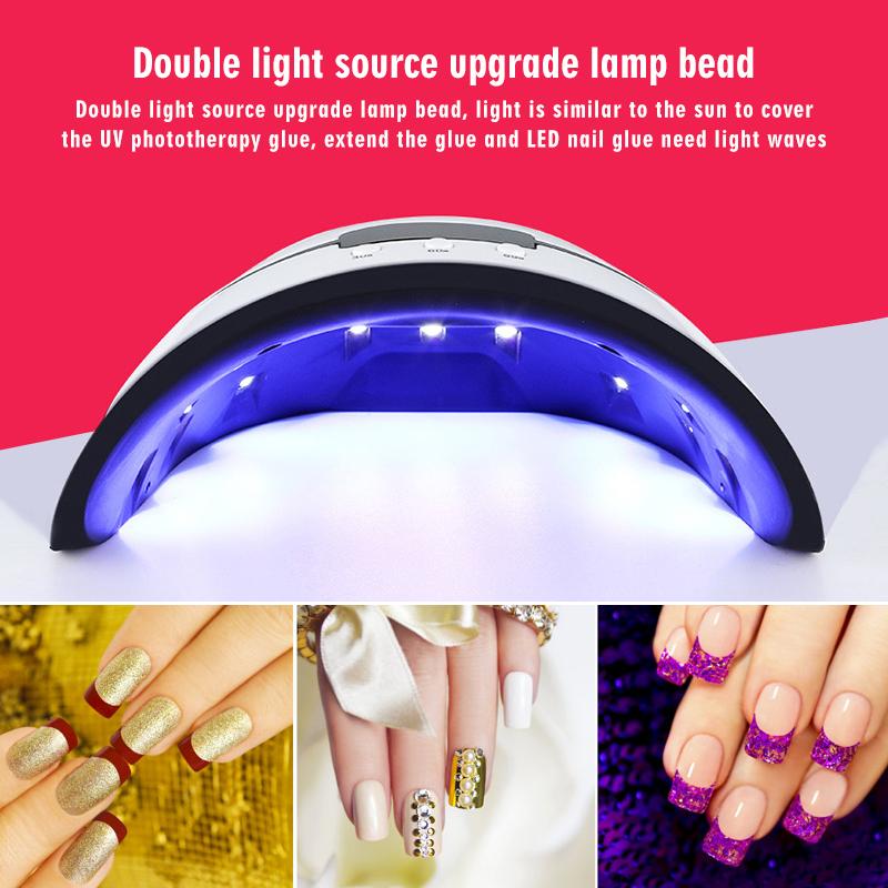 Acrylic Gel UV LED Nail Curing Lamp with USB cable, showcasing its sleek design and compact size.