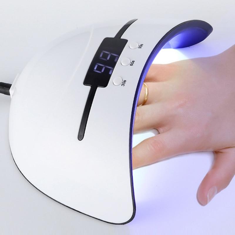 Acrylic Gel UV LED Nail Curing Lamp with USB cable, showcasing its sleek design and compact size.