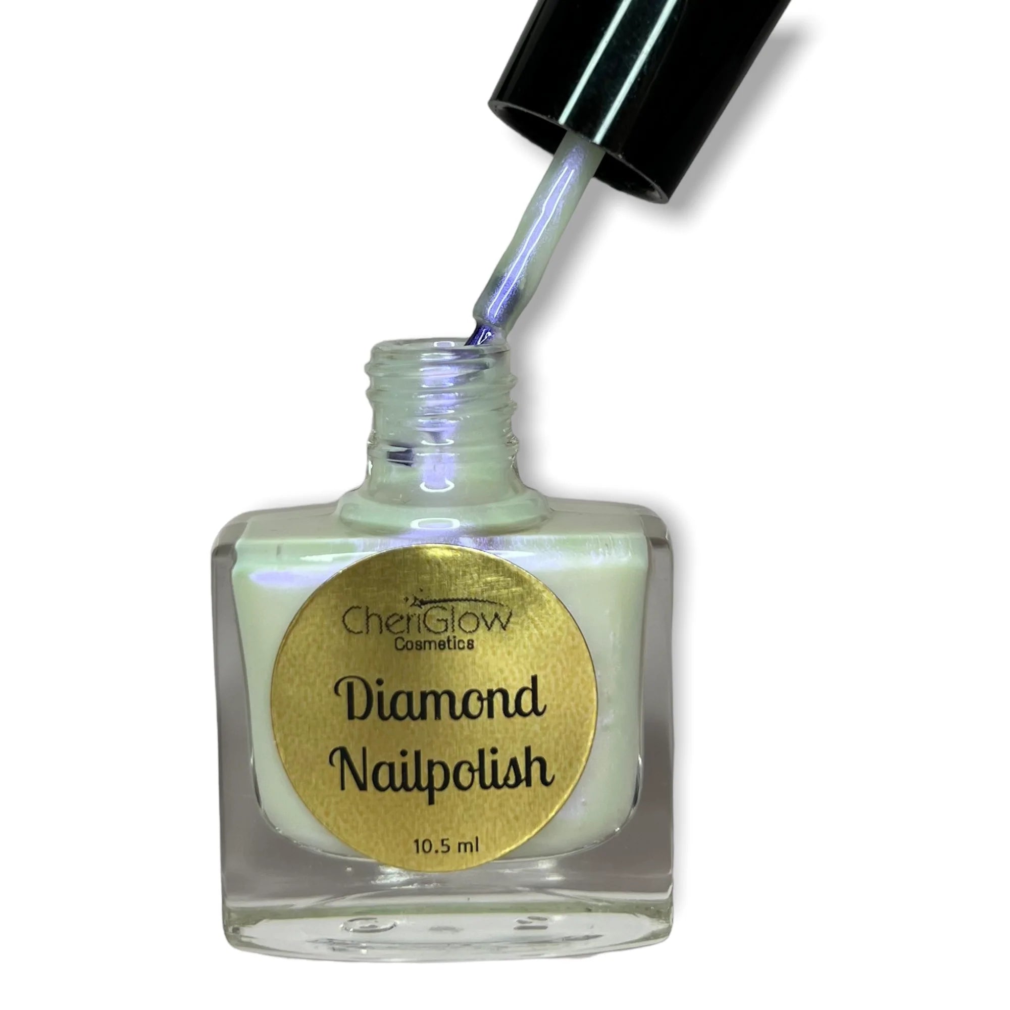 Celestial Diamond Nail Polish showcasing a pink and purple iridescent duochrome finish in a sleek bottle.