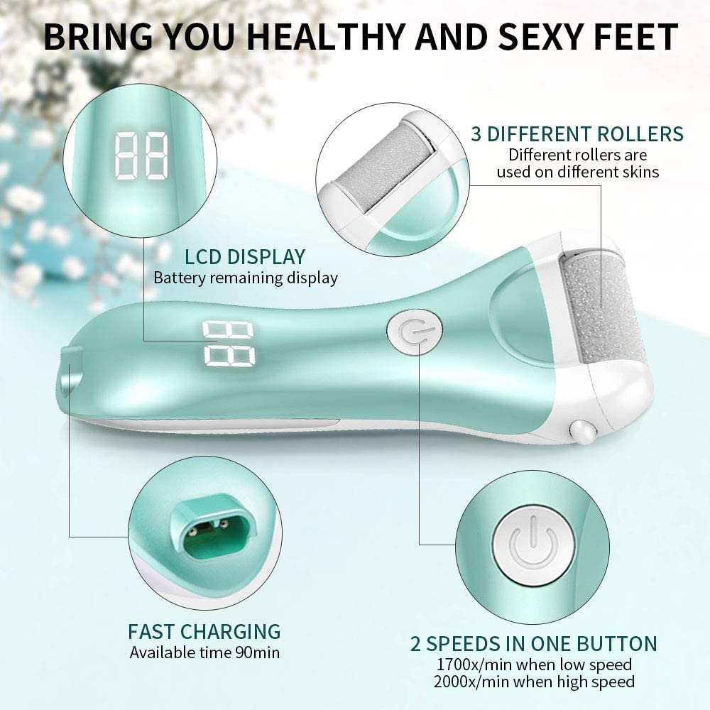 Charged Electric Foot File in golden color, designed for grinding heels and providing a smooth pedicure experience.