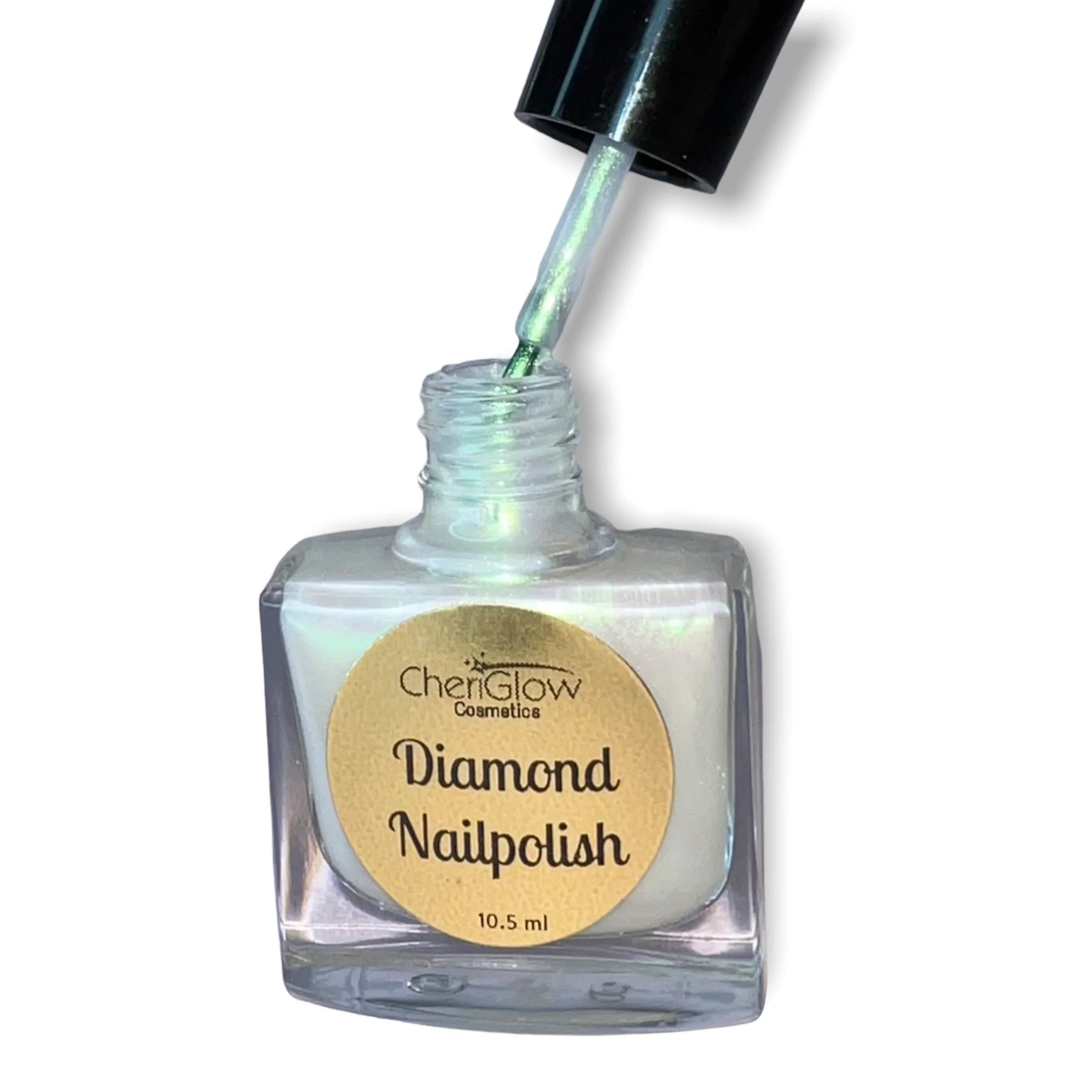 Eclipse Diamond Nail Polish in a 10.5 ml bottle showcasing a gold/green iridescent duochrome finish.