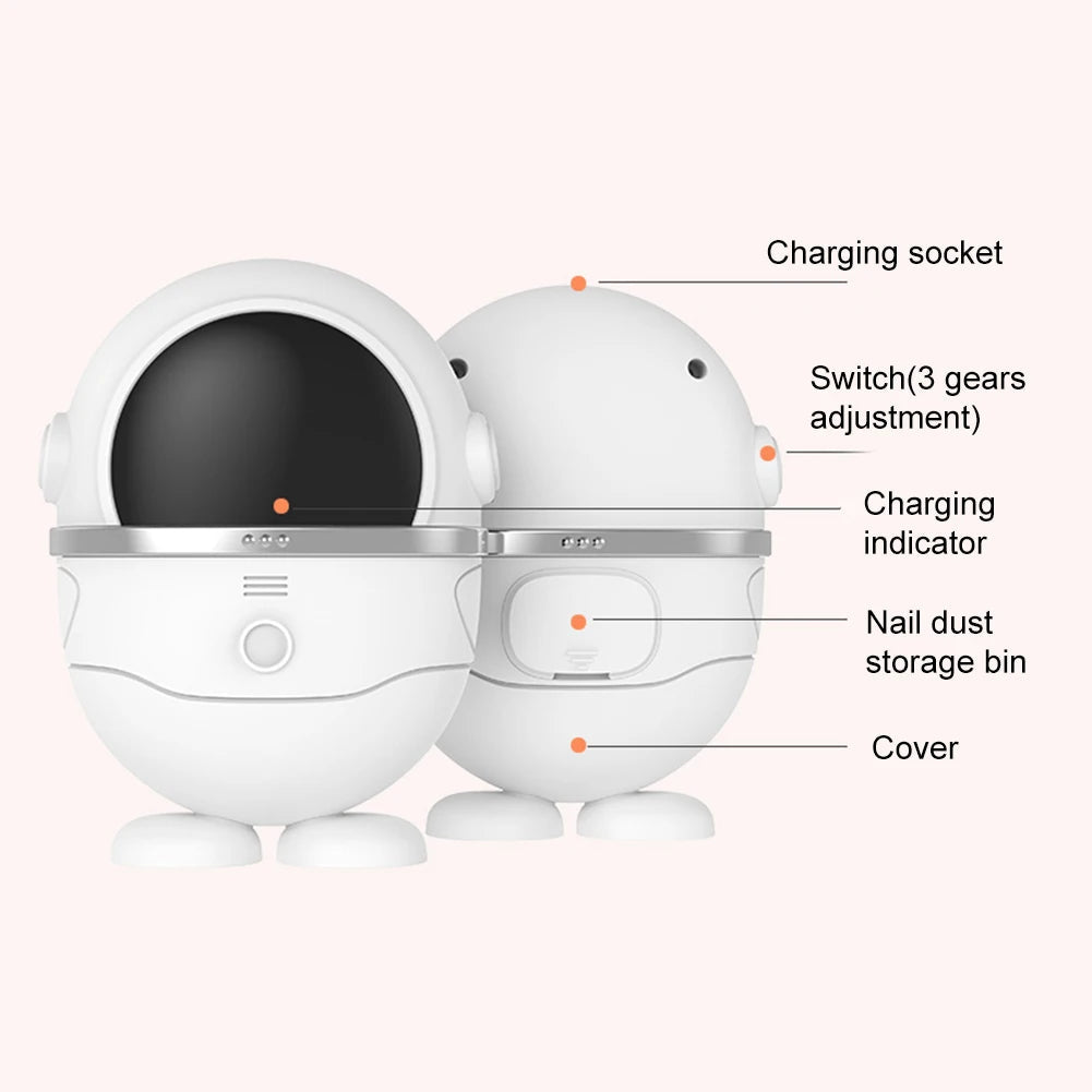 Electric Nail Clipper in black and white, designed for safe and automatic nail trimming for all ages.