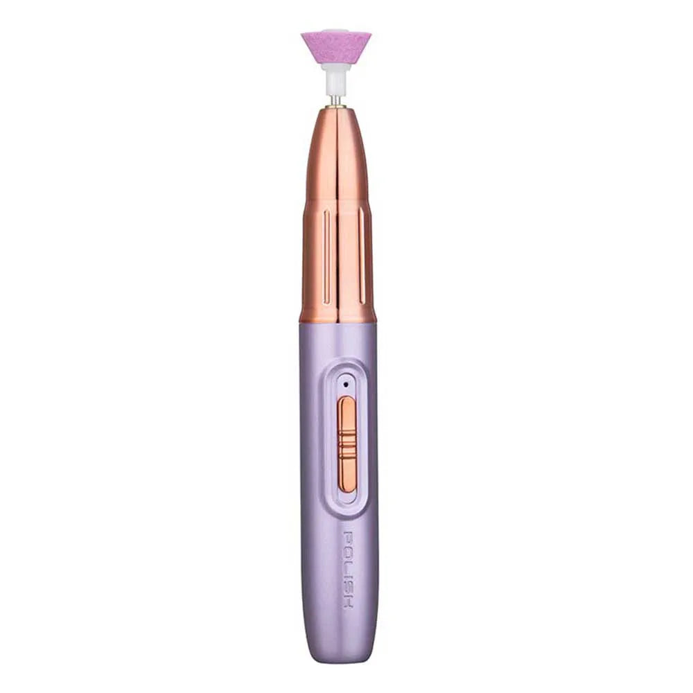 Electric Nail Drill Machine in Rose Gold color with milling cutter set for manicures, showcasing its portable design and included accessories.