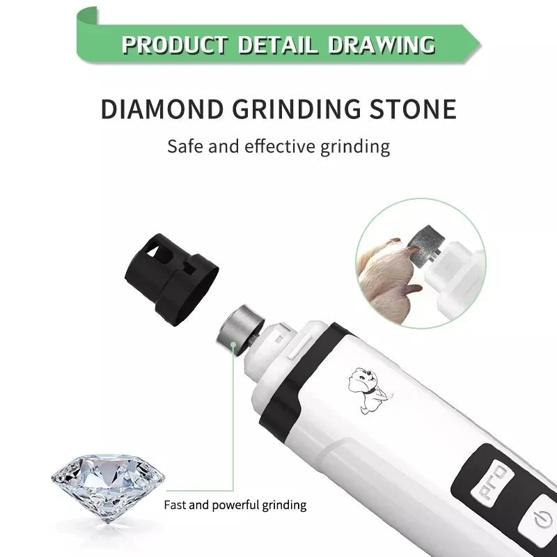 Electric Nail Titanium Grooming Gadget for pets, featuring a diamond grinding wheel and USB rechargeable design, suitable for dogs and cats.