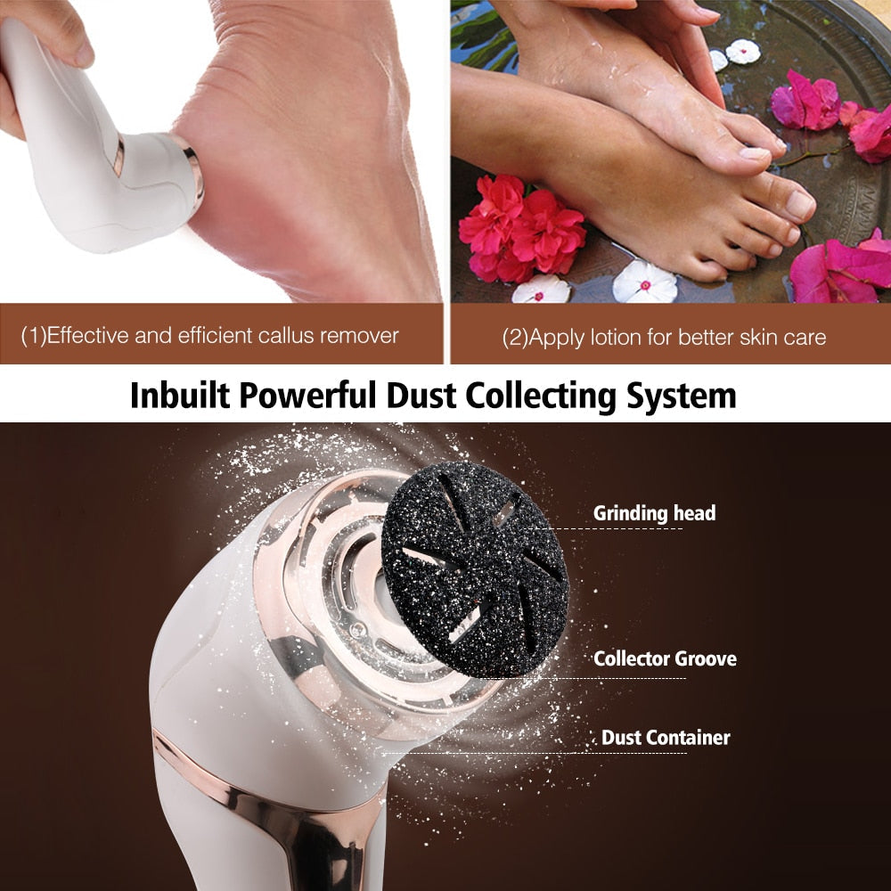 Electric Pedicure Tools with three grinding heads, designed for effective foot care and waterproof use.