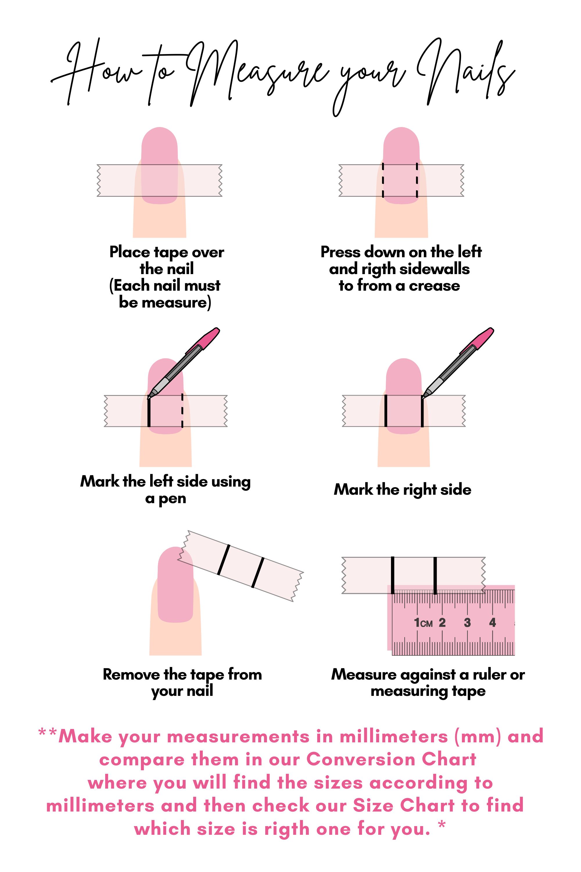 Steps to measure nail size.