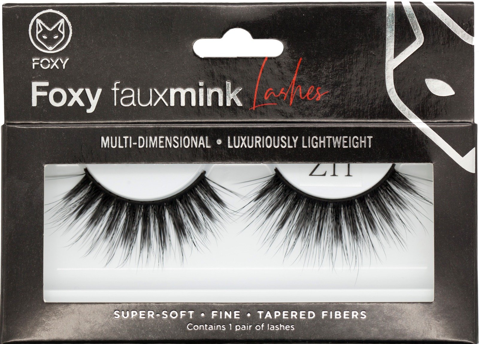 Foxy Faux Mink Eyelashes Model Z11 displayed on a white background, showcasing their full and flared design with a light cotton band.