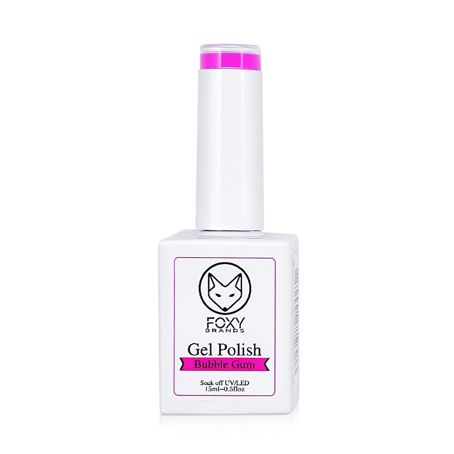 Vibrant Bubble Gum Gel Color in a sleek bottle, showcasing its bright pink hue perfect for manicures.