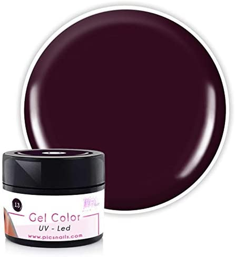 5 ml jar of Gel Color UV/LED Dark Cherry 13, showcasing its rich dark cherry hue, perfect for professional nail applications.