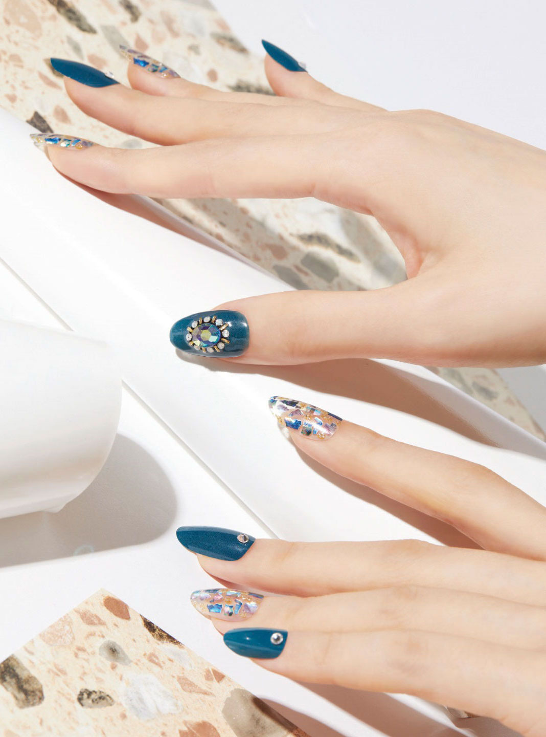 Korean Gel Nail Strips in various designs and sizes, showcasing vibrant colors and a glossy finish.