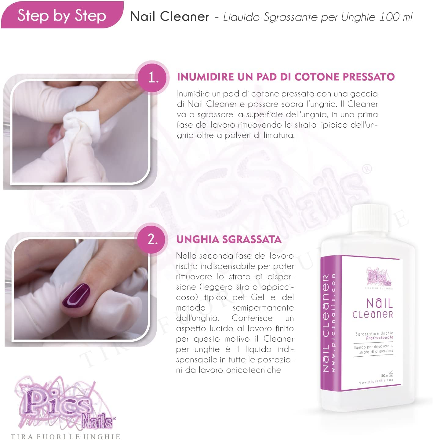 Boccetta di Nail Cleaner Sgrassatore Unghie Professionale 100 ml, prodotto per la pulizia e sgrassaggio delle unghie ricostruite.